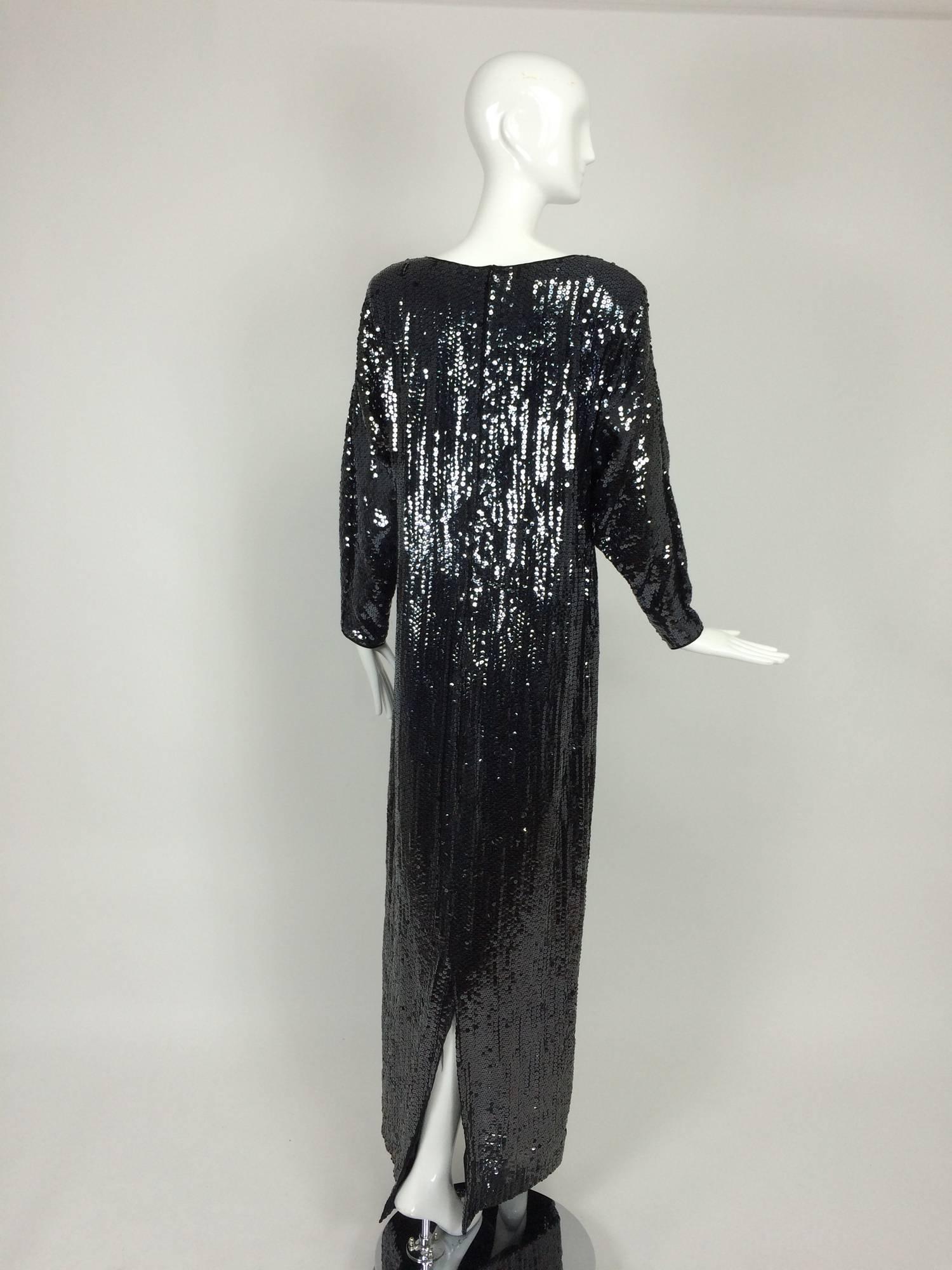 Halston glittery black sequin bat wing evening gown For Sale at 1stDibs ...