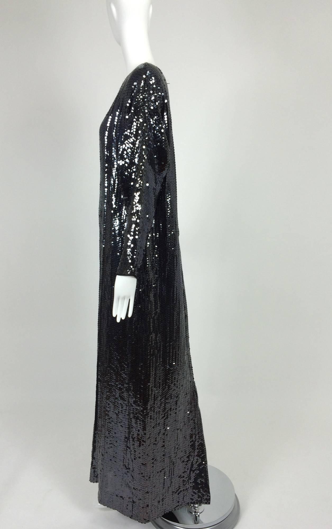 Halston glittery black sequin bat wing evening gown  1