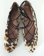 Alaia leopard print hair calf lace up ballet flats 38 1/2