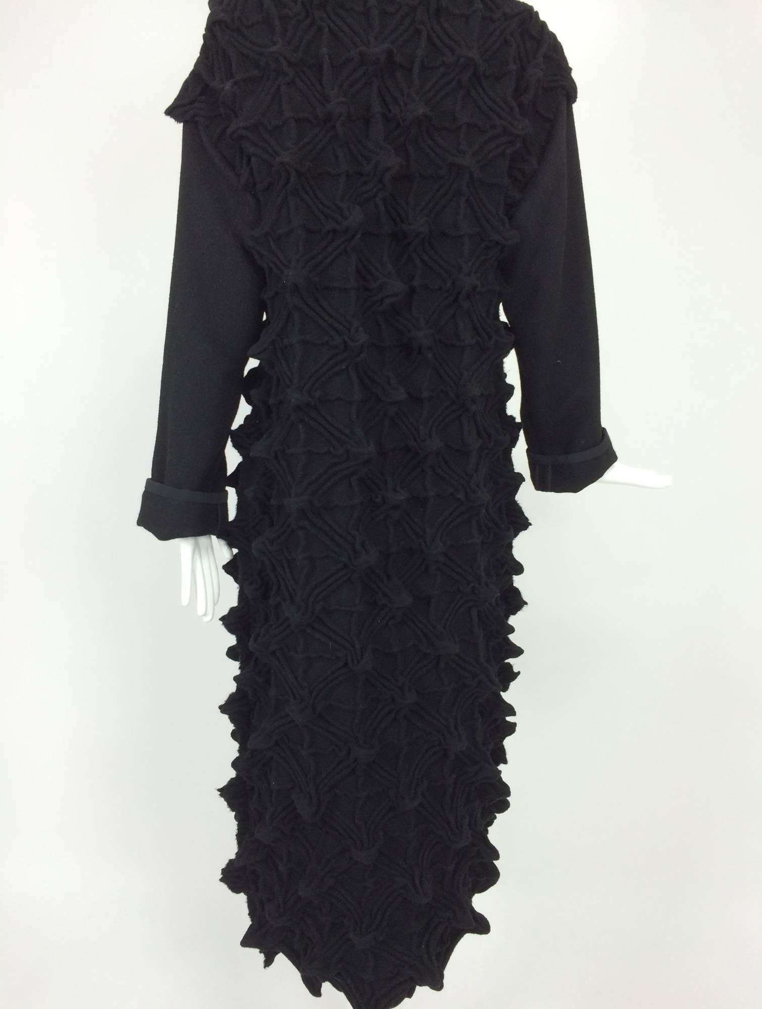 Black Rare Mary E. Jaeger art to wear shibori manipulated wool coat one of a kind