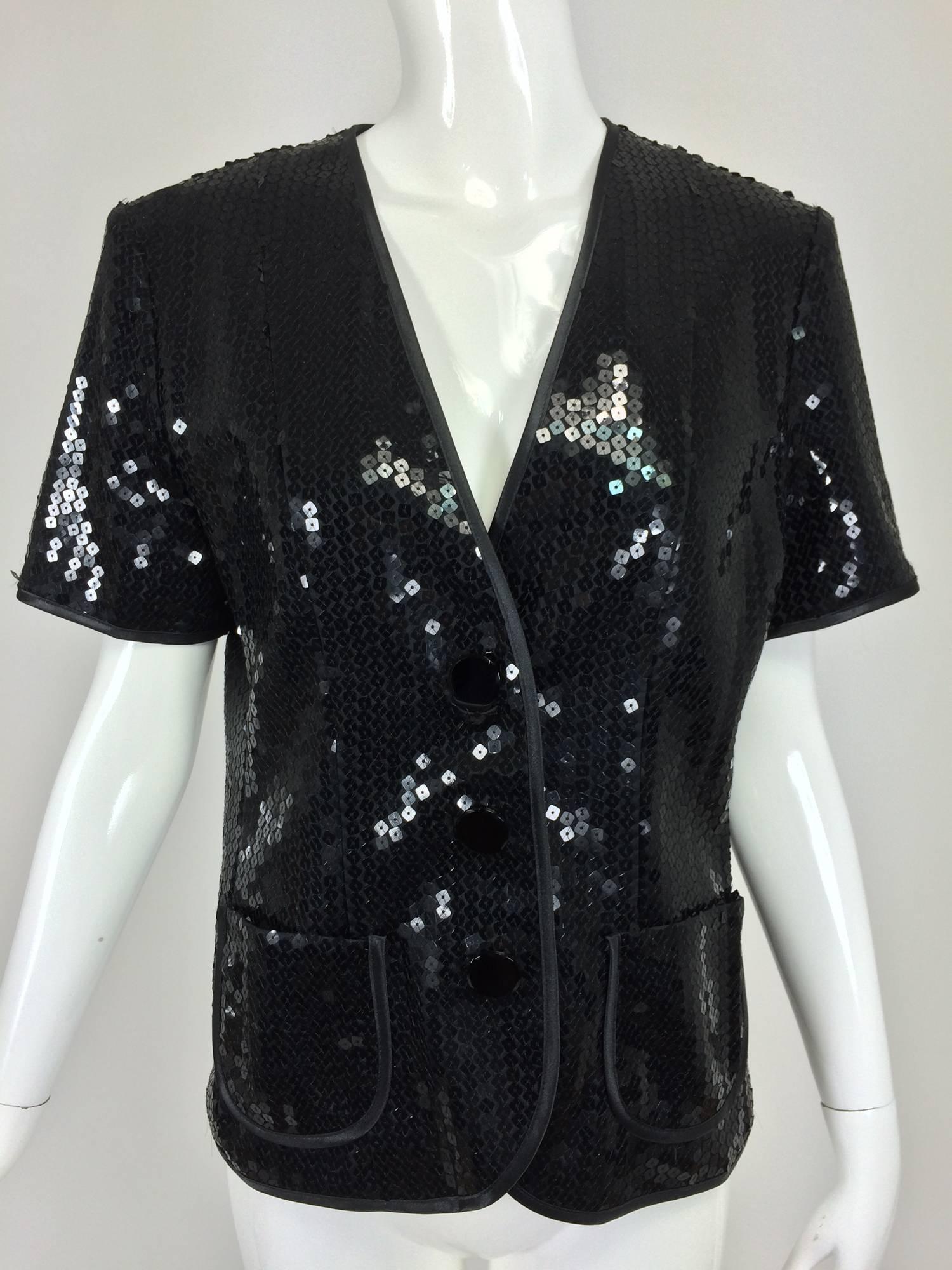 Yves St Laurent black sequin short sleeve evening jacket 1980s 2