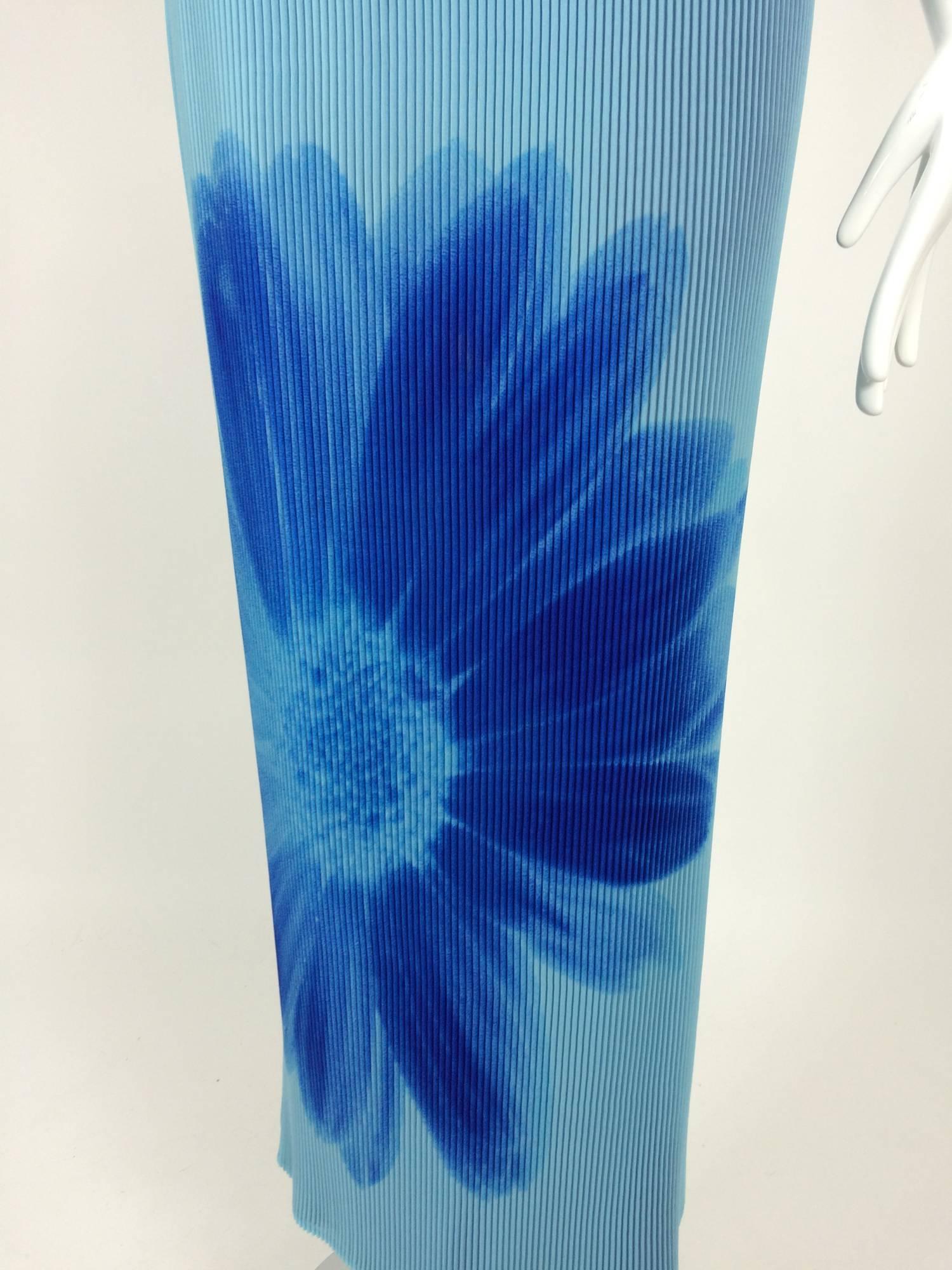 Issey Miyake layered blue pleated maxi skirt with daises 1