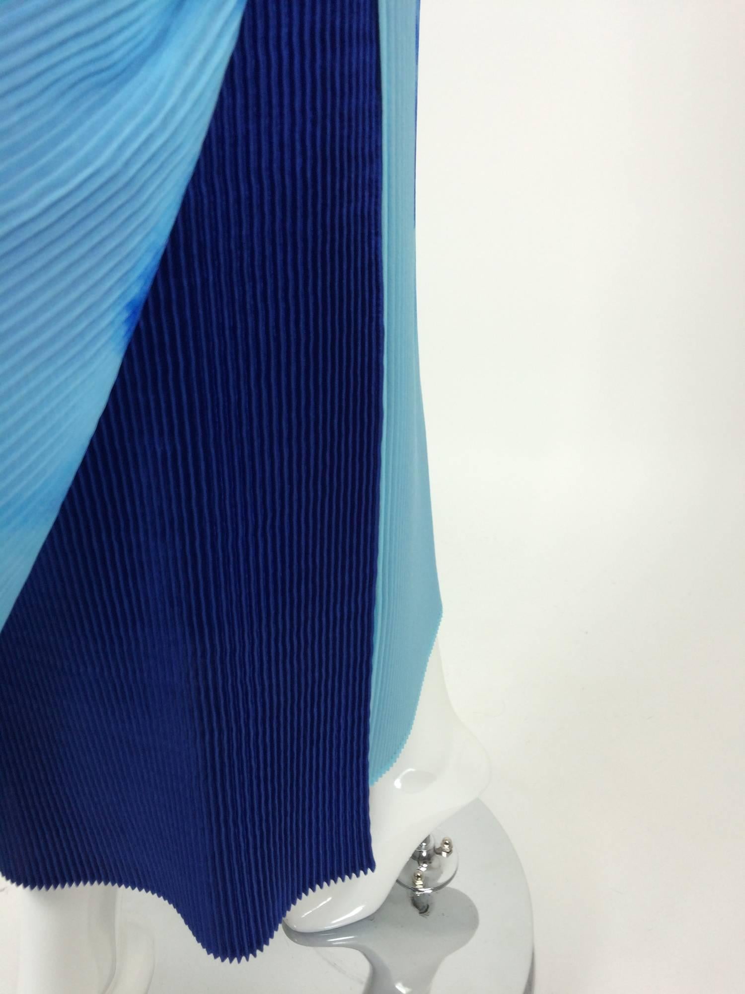 Issey Miyake layered blue pleated maxi skirt with daises 3
