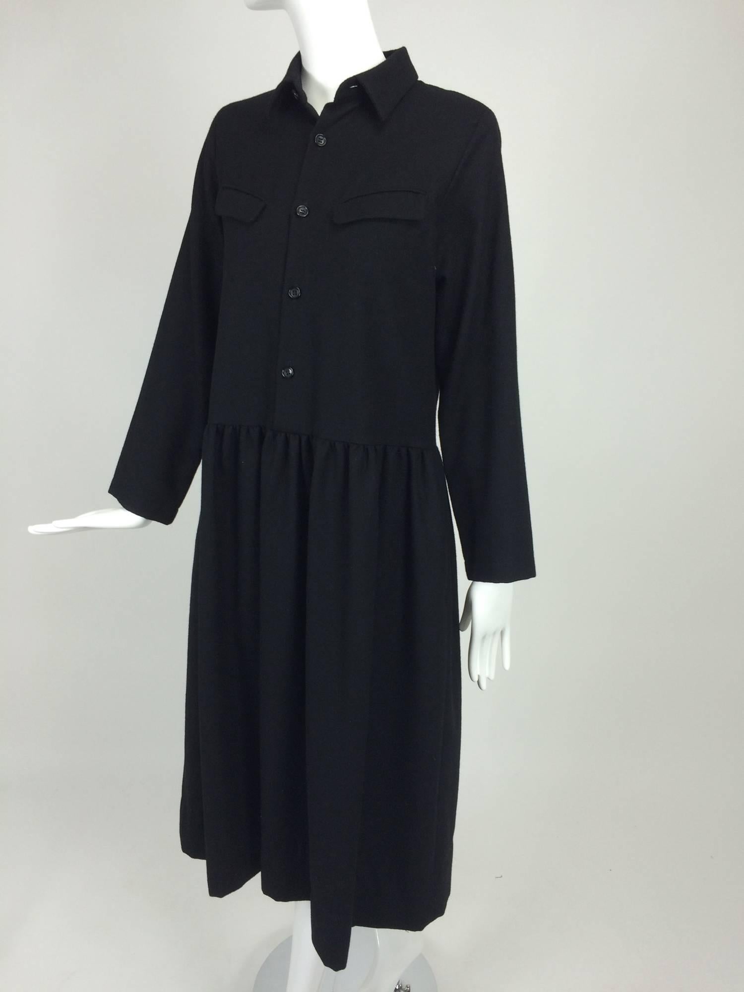 Tricot Comme des Garcons black LS wool dress with gathered skirt  3