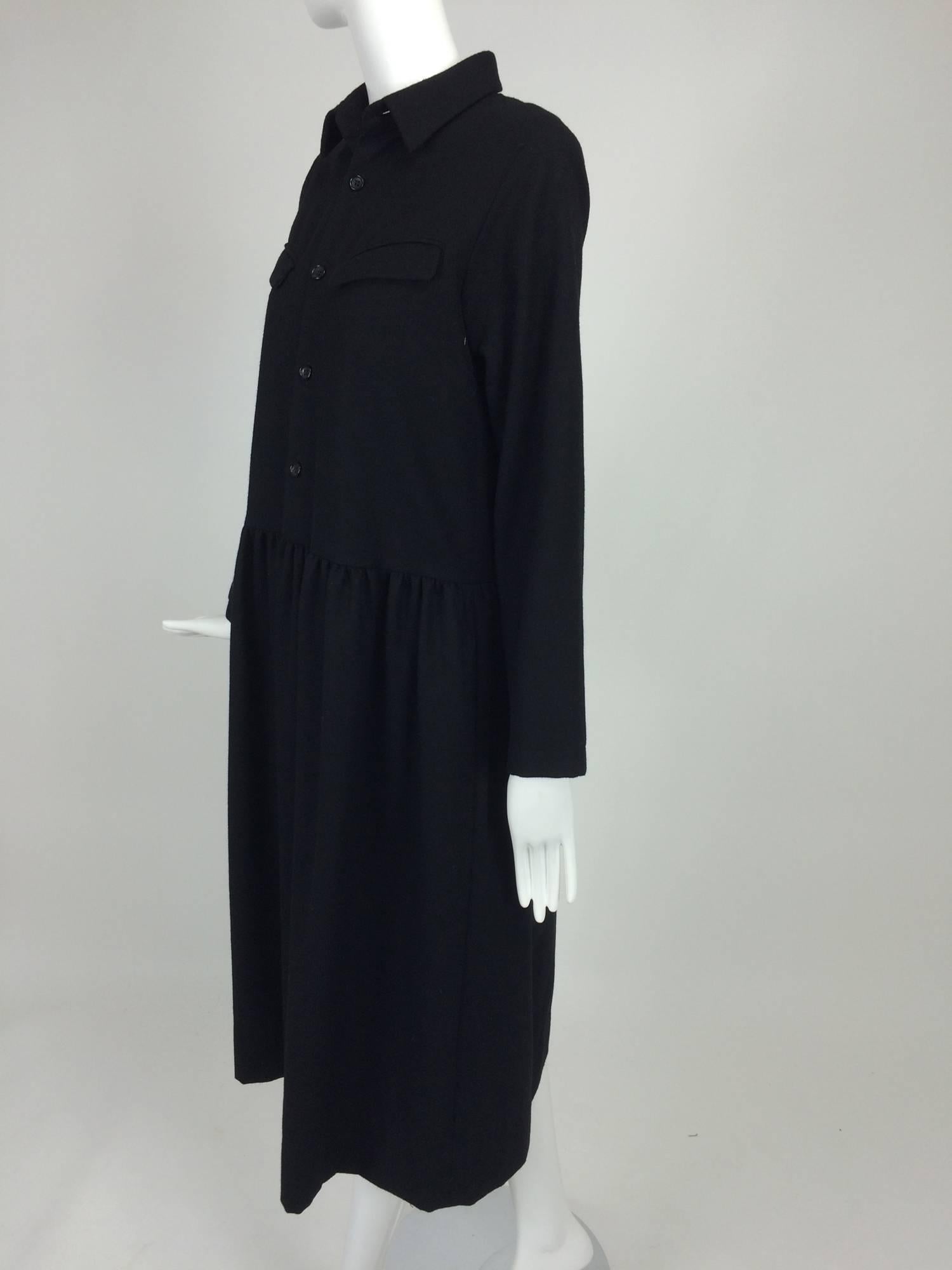Tricot Comme des Garcons black LS wool dress with gathered skirt  2