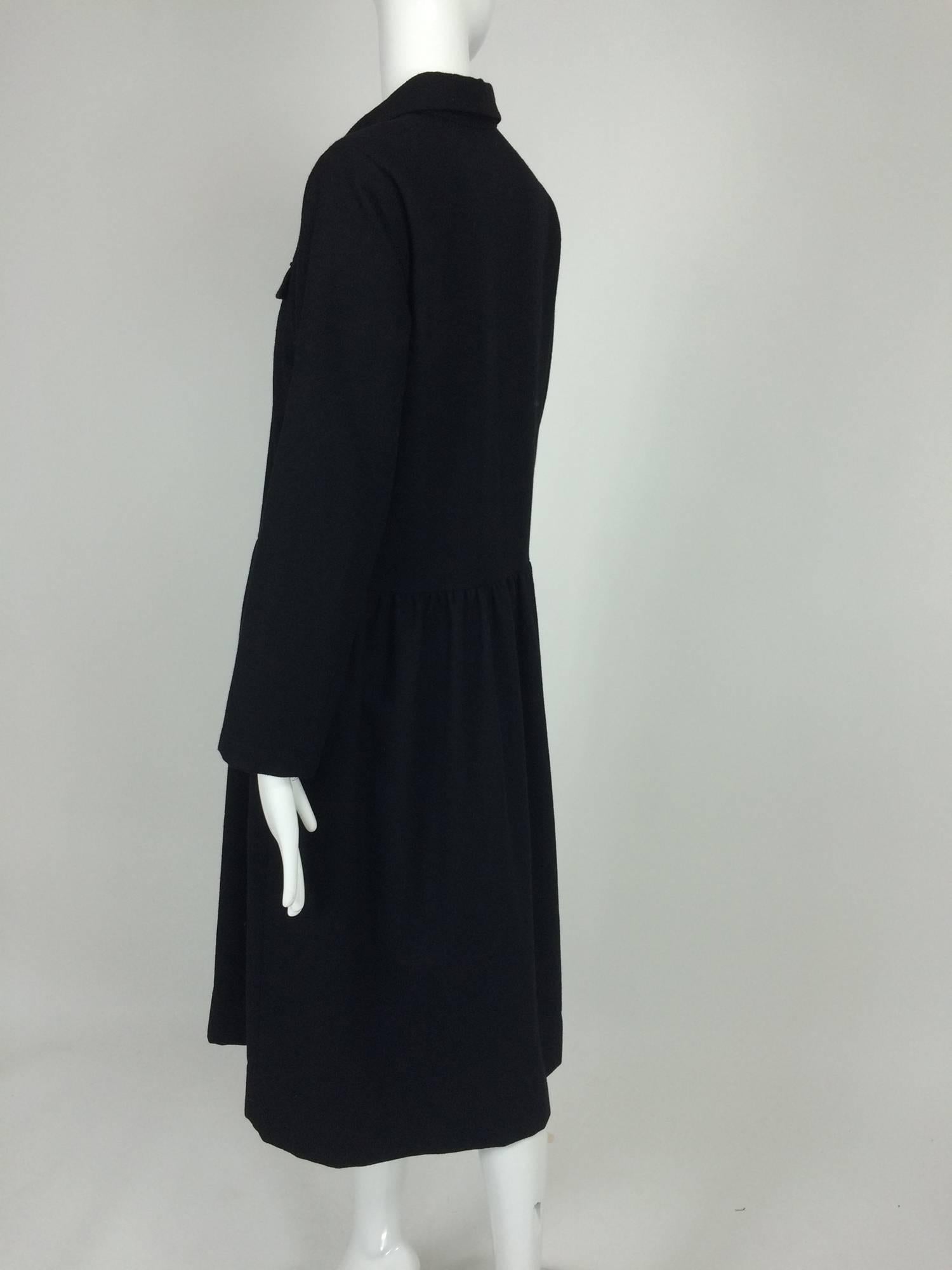 Tricot Comme des Garcons black LS wool dress with gathered skirt  1