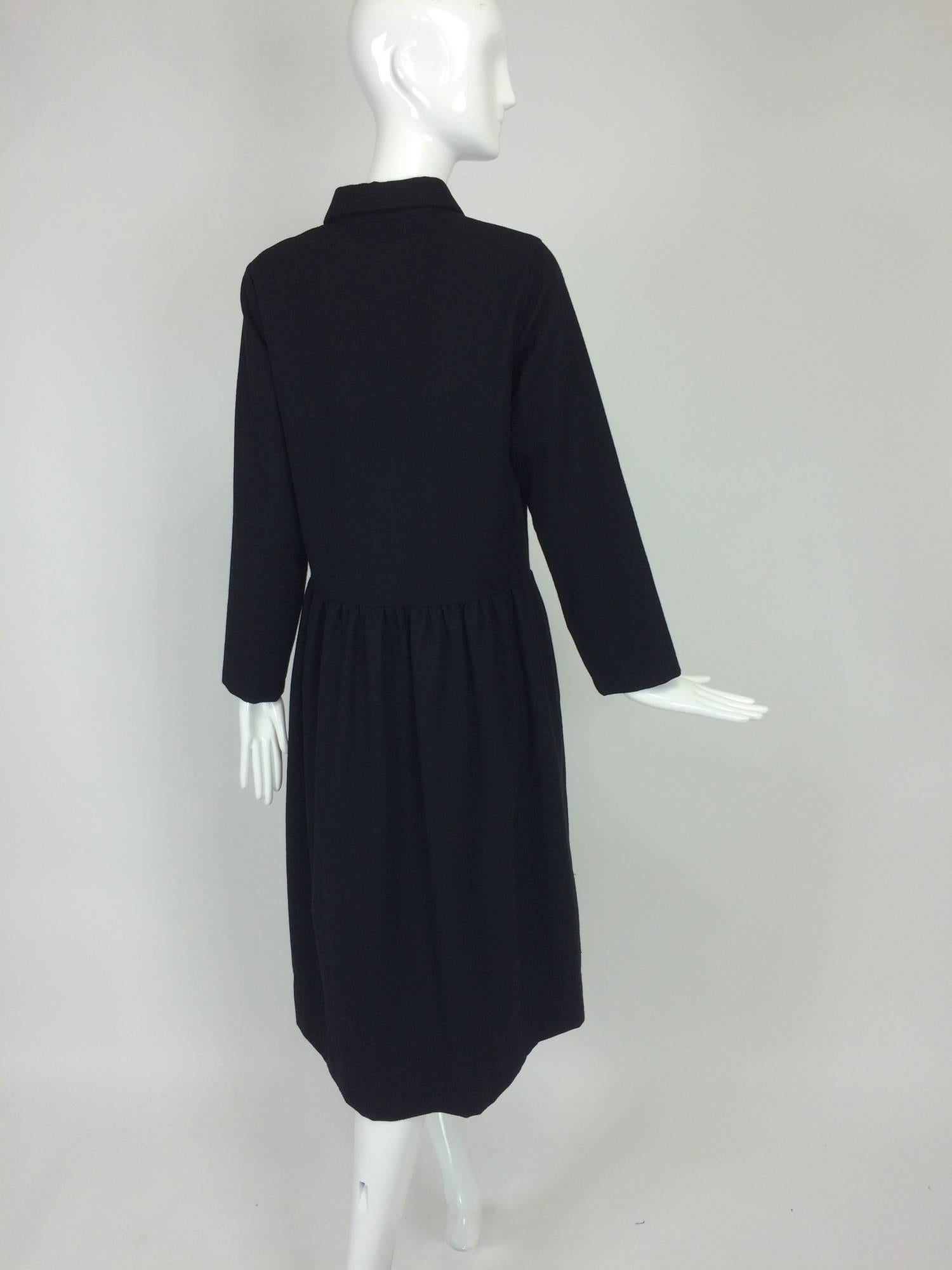 Tricot Comme des Garcons black LS wool dress with gathered skirt  In Excellent Condition In West Palm Beach, FL