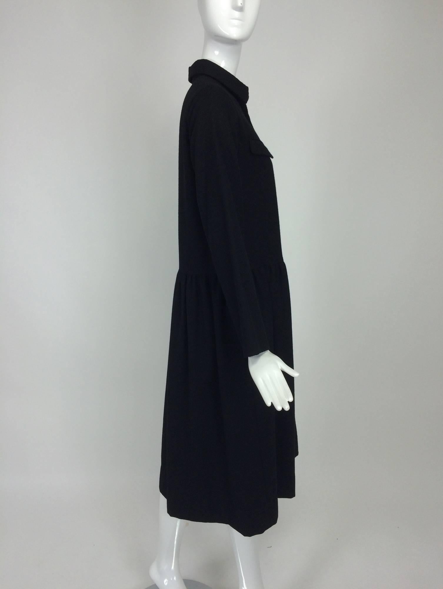 Black Tricot Comme des Garcons black LS wool dress with gathered skirt 