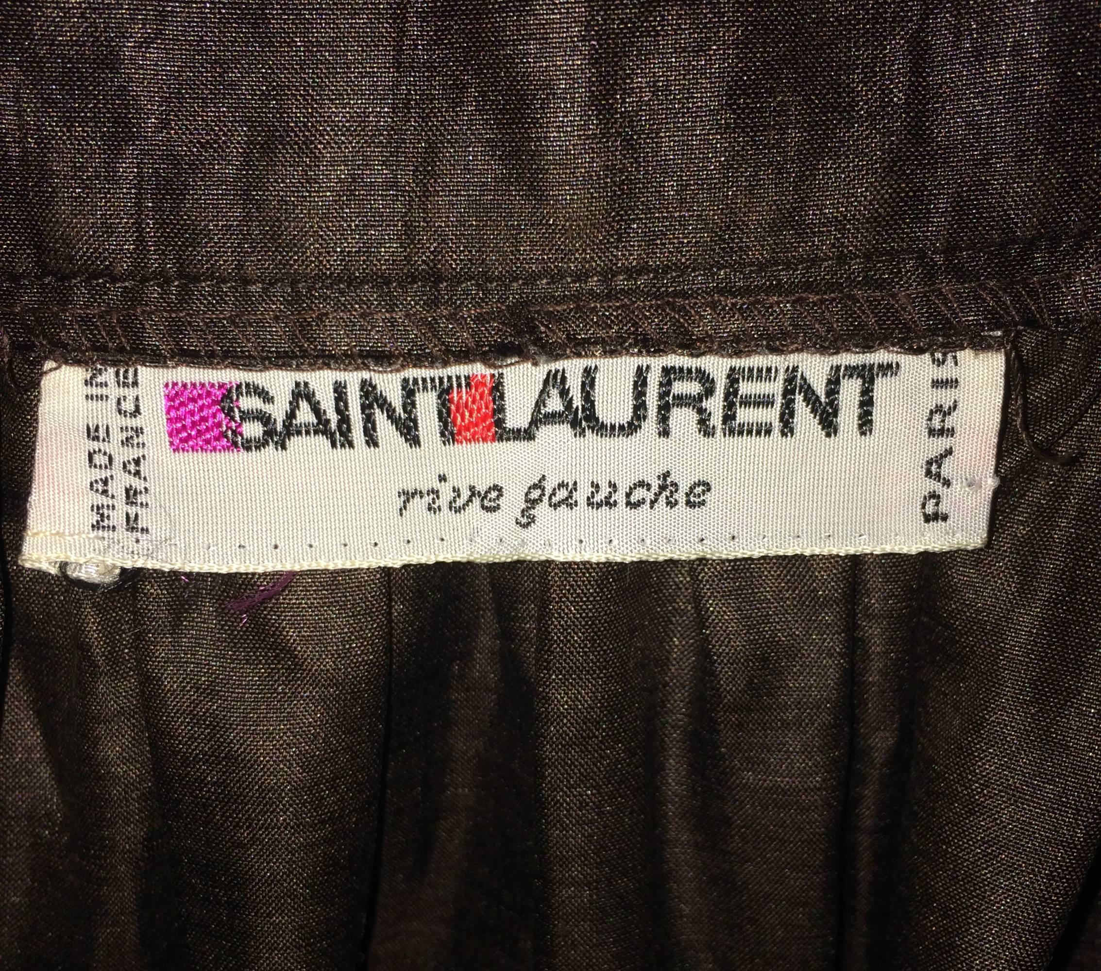 Yves St Laurent Rive gauche Chocolate Brown silk ruffle hem skirt 1970s 1