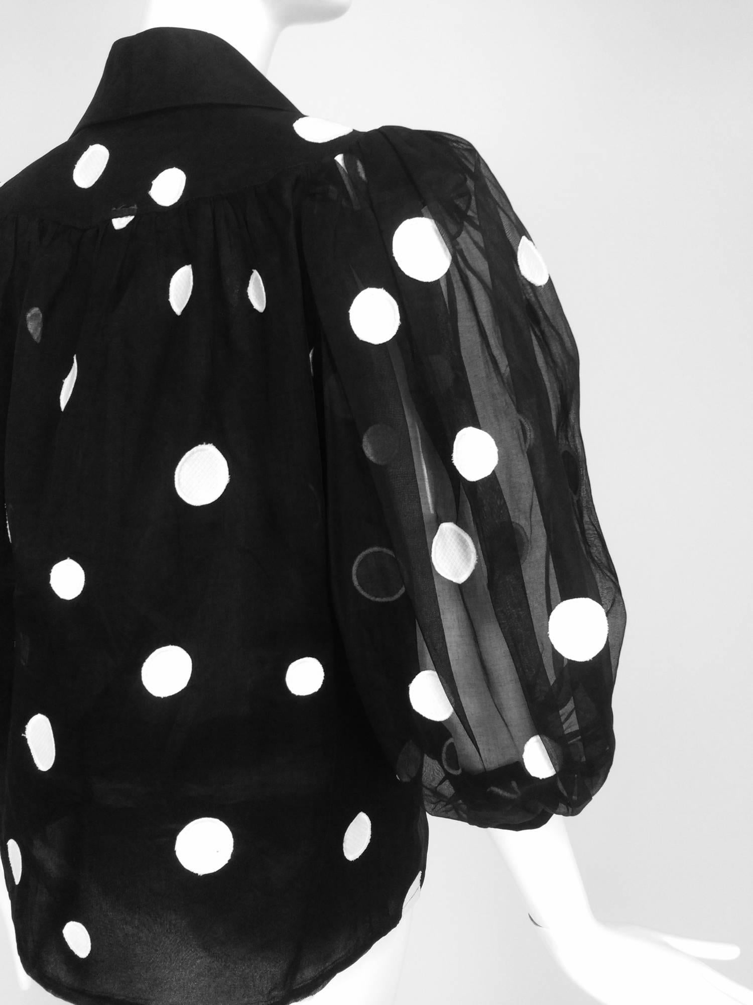 Women's Givenchy black & white dot applique silk organdy blouse