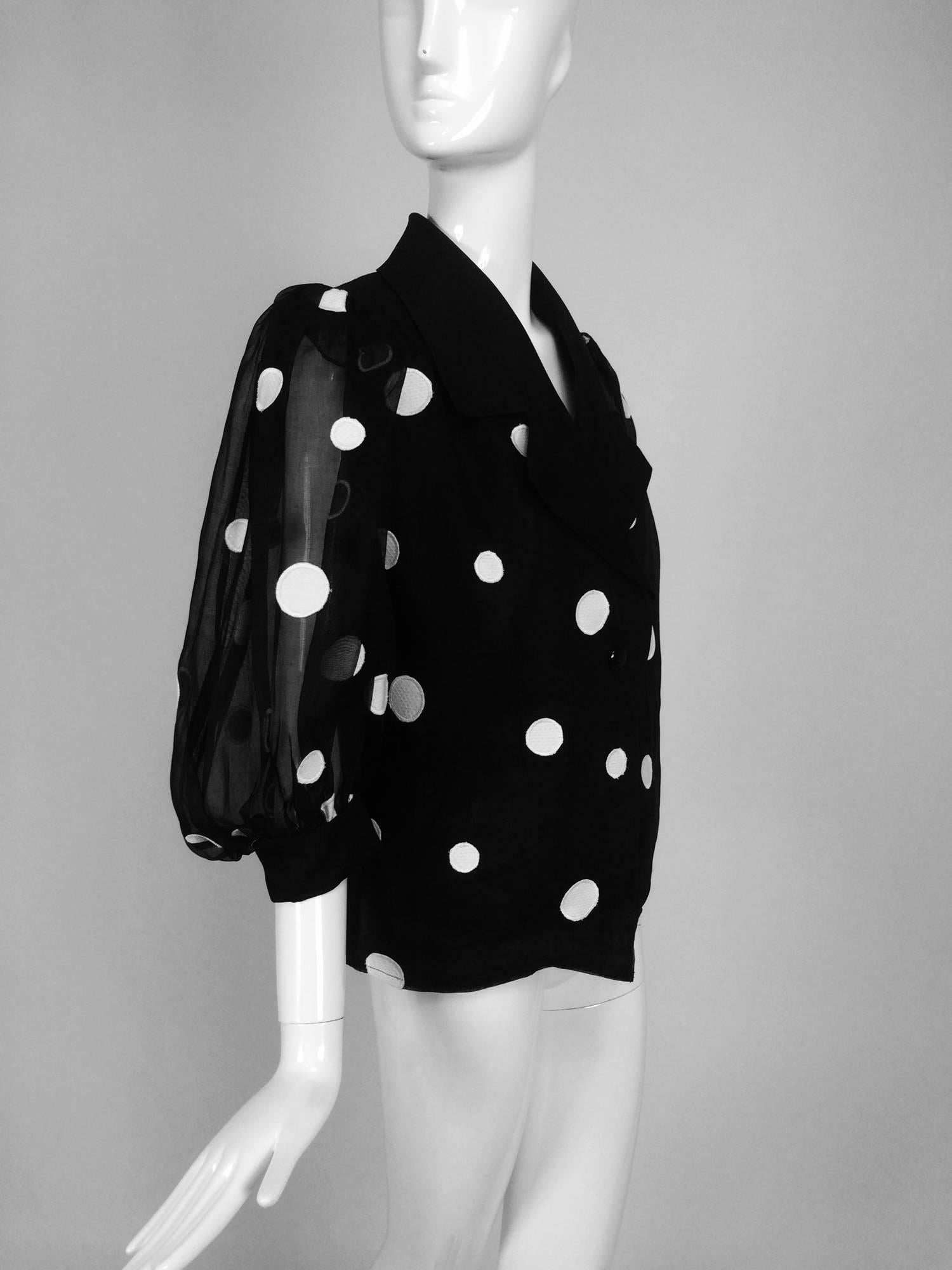 Black Givenchy black & white dot applique silk organdy blouse