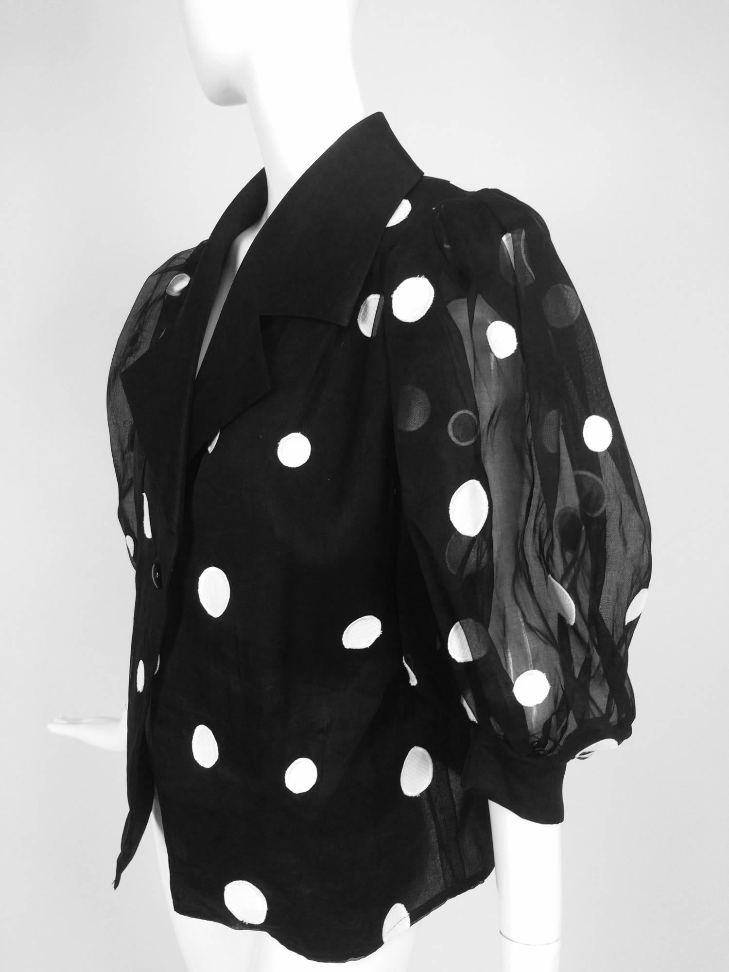Givenchy black & white dot applique silk organdy blouse 3