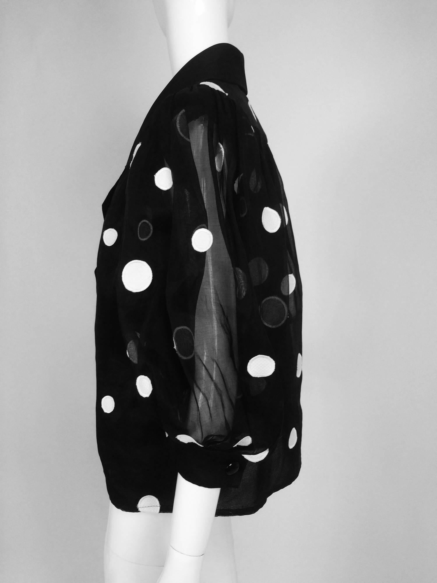 Givenchy black & white dot applique silk organdy blouse 2