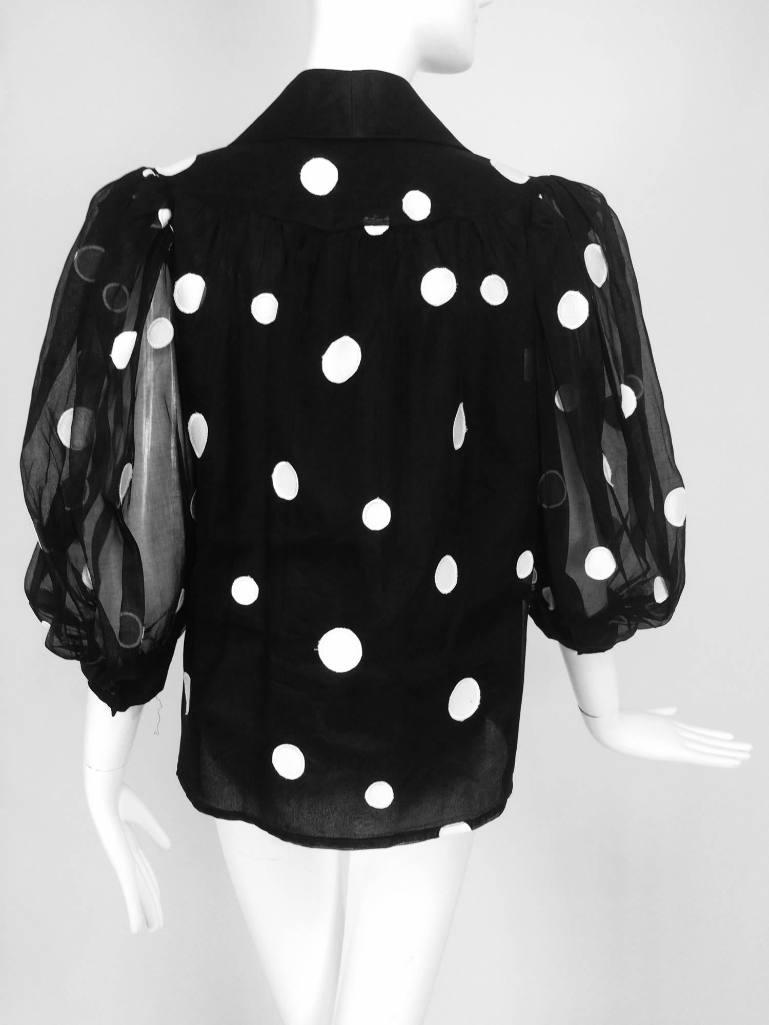 Givenchy black & white dot applique silk organdy blouse 1