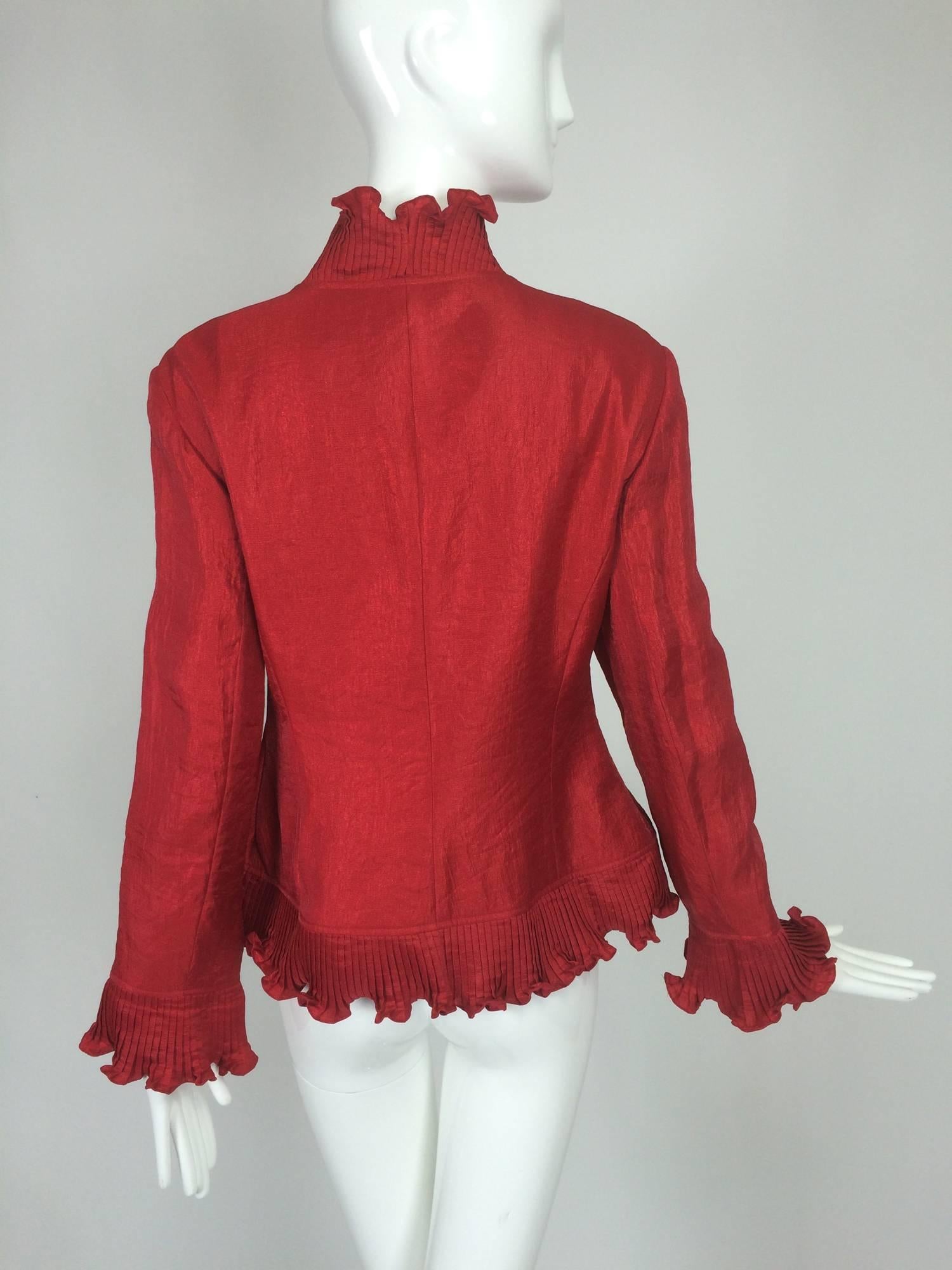 De las mujeres Chaqueta de noche Victor Costa en rojo brillante con adornos de volantes plisados