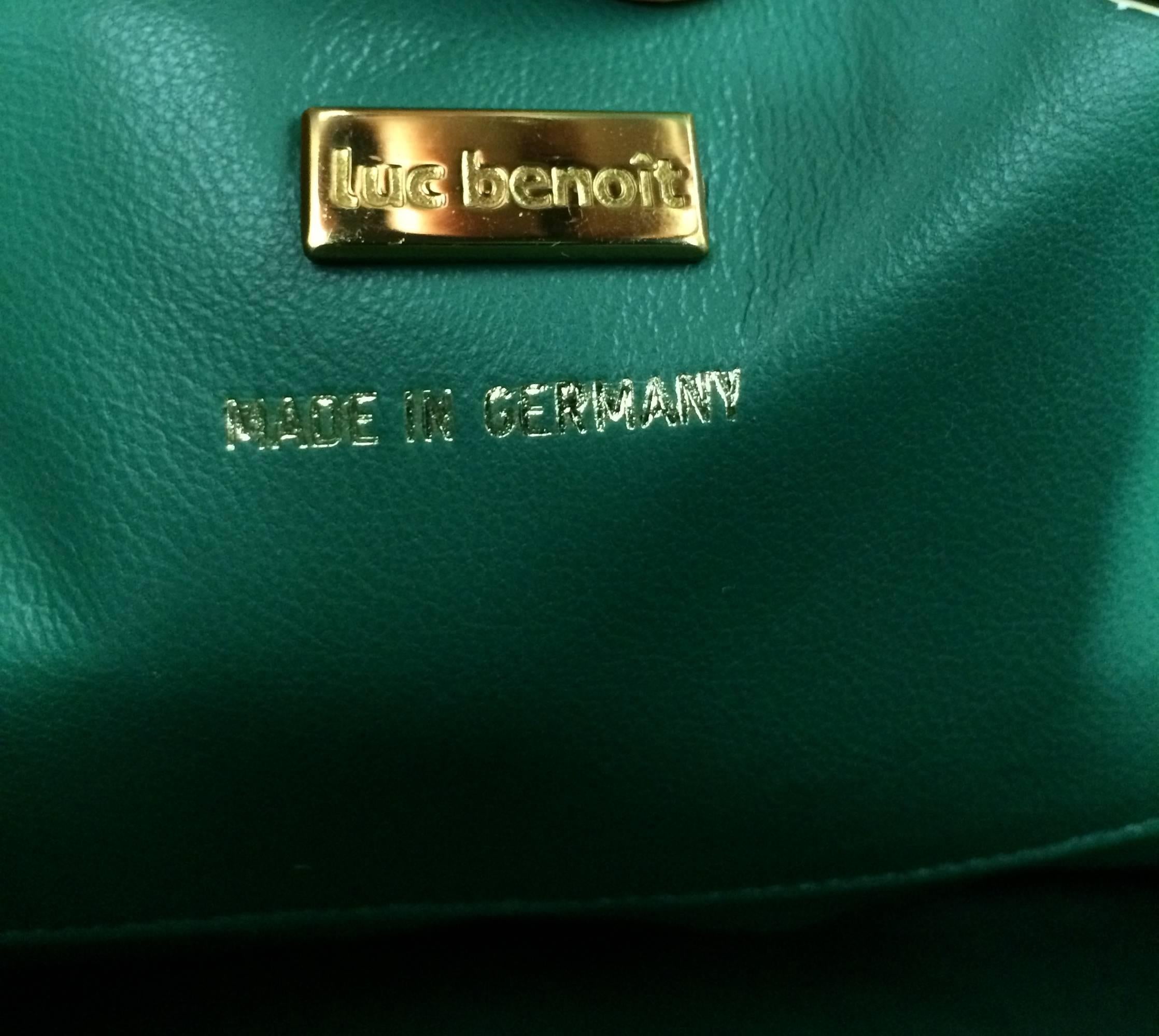 Luc Benoit green glazed lizard Kelly style handbag gold hardware 1990s 3