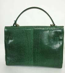 Luc Benoit green glazed lizard Kelly style handbag gold hardware 1990s