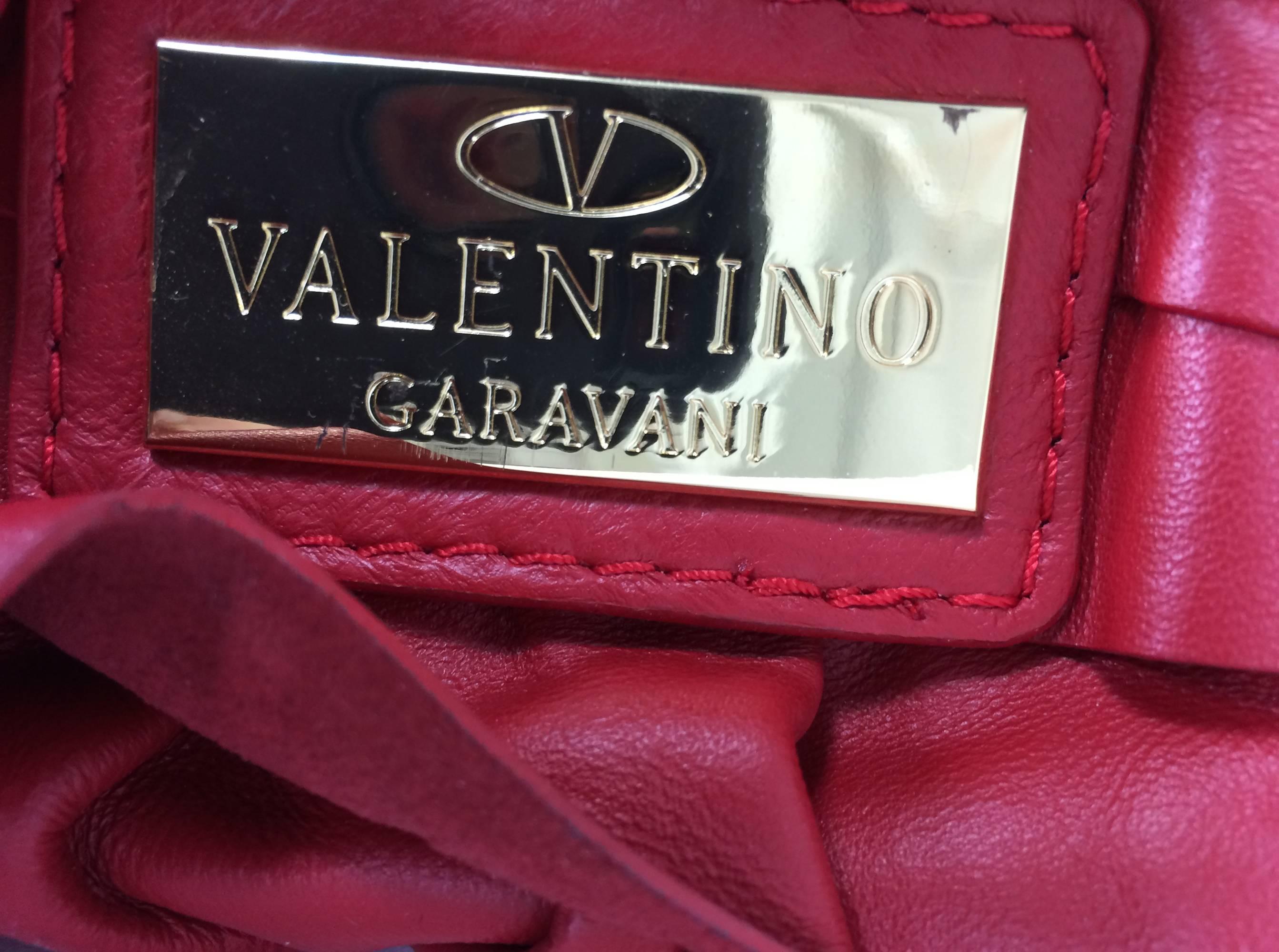 Valentino large red leather ruffle shoulder bag 2