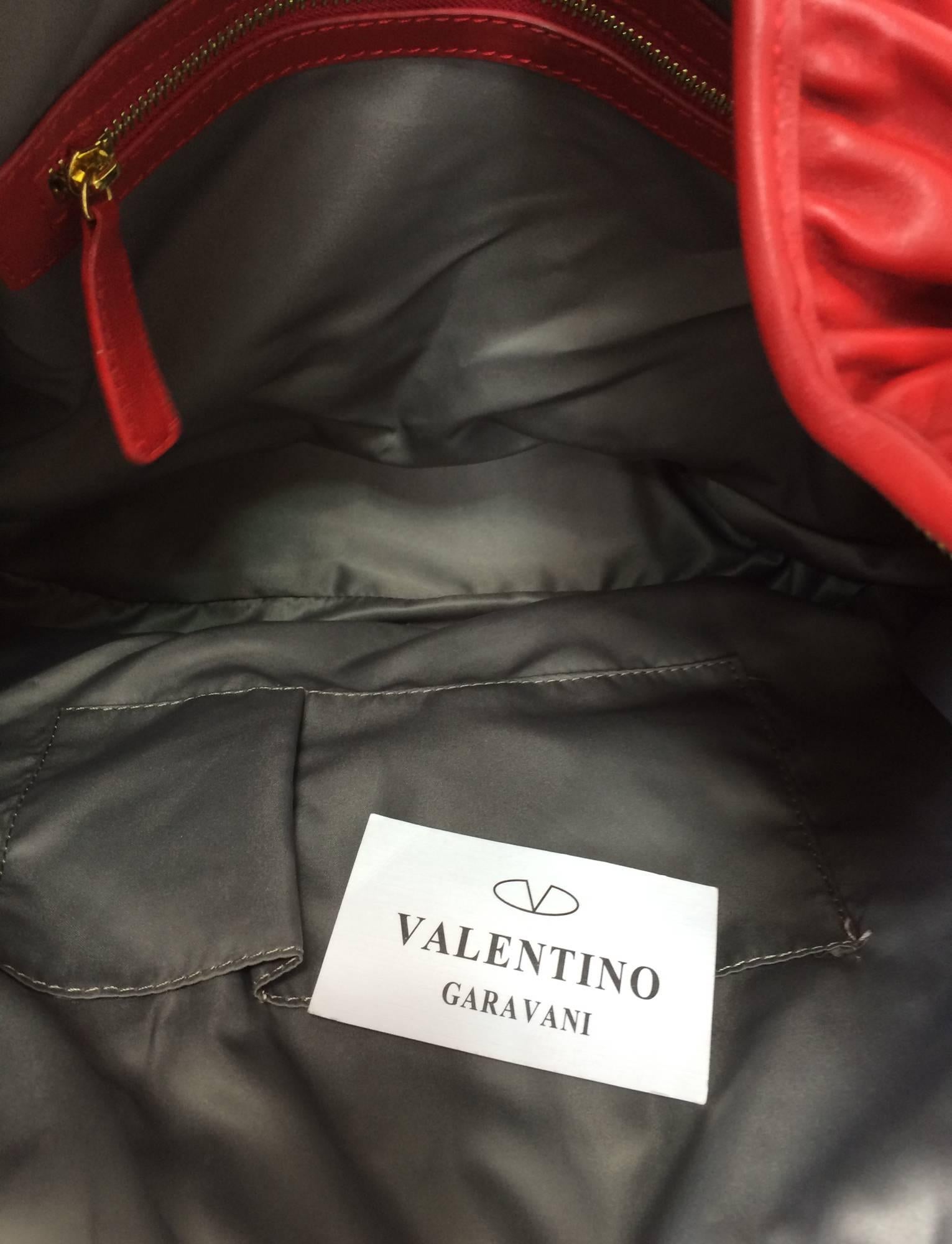 Valentino large red leather ruffle shoulder bag 1