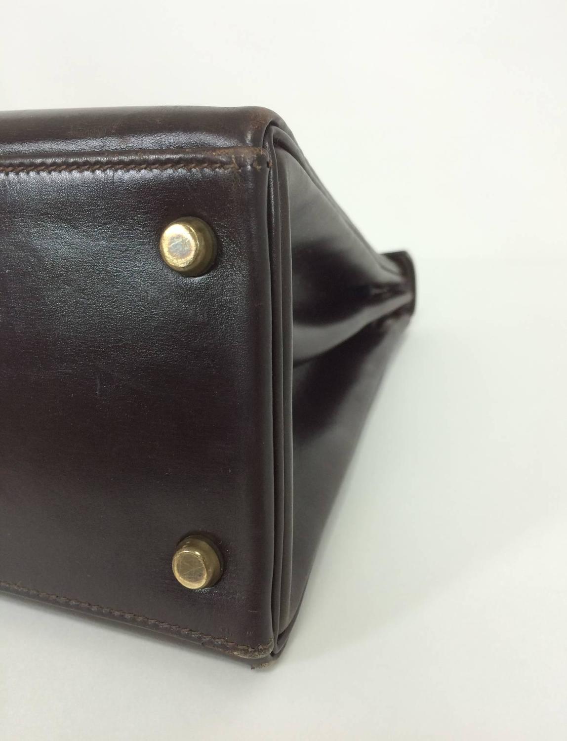 Hermes 28cm chocolate brown box calf Kelly handbag gold hard ware ...  