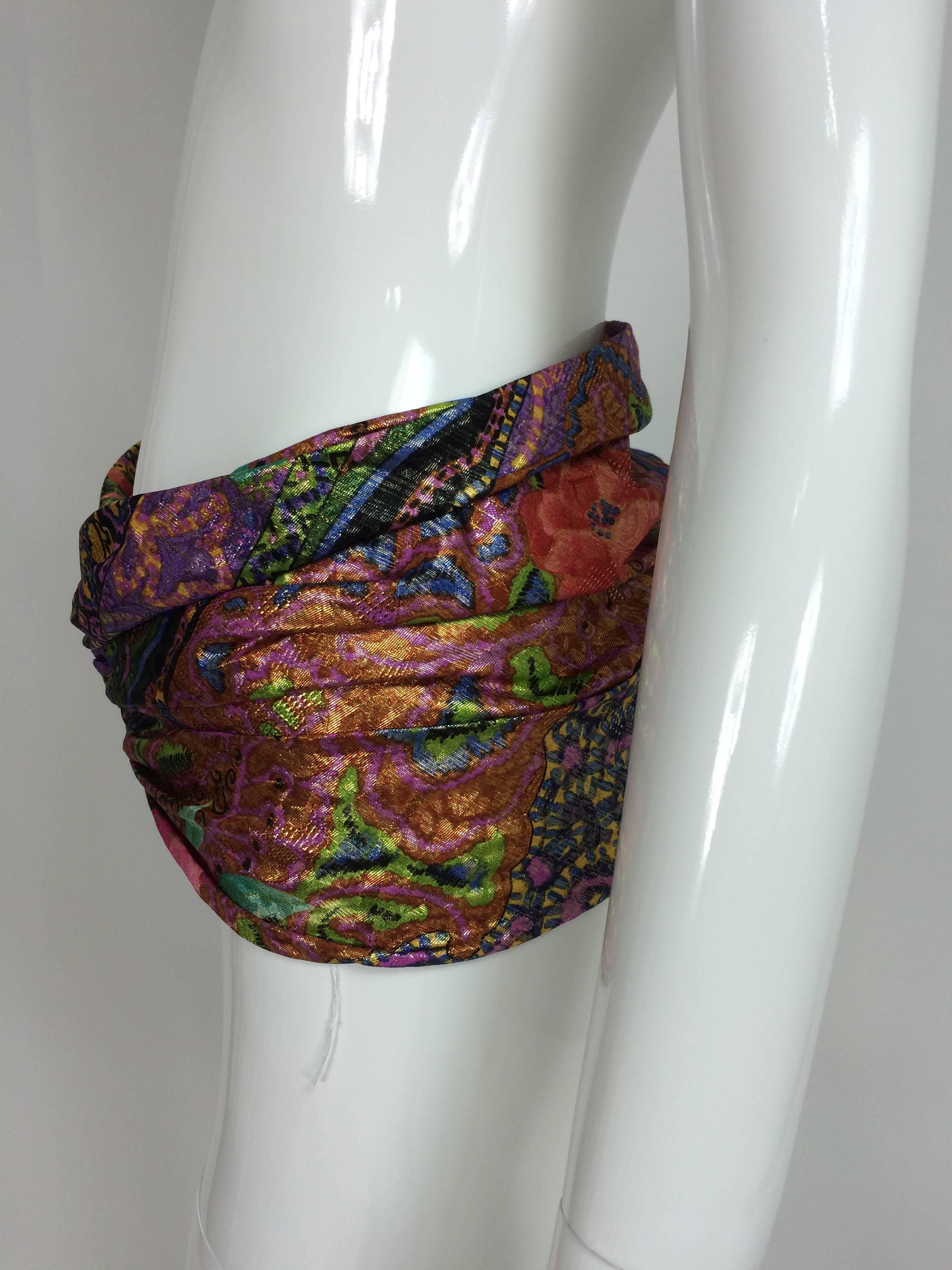 Women's or Men's Leonard Paris metallic brocade wide waist wrap belt 1980s
