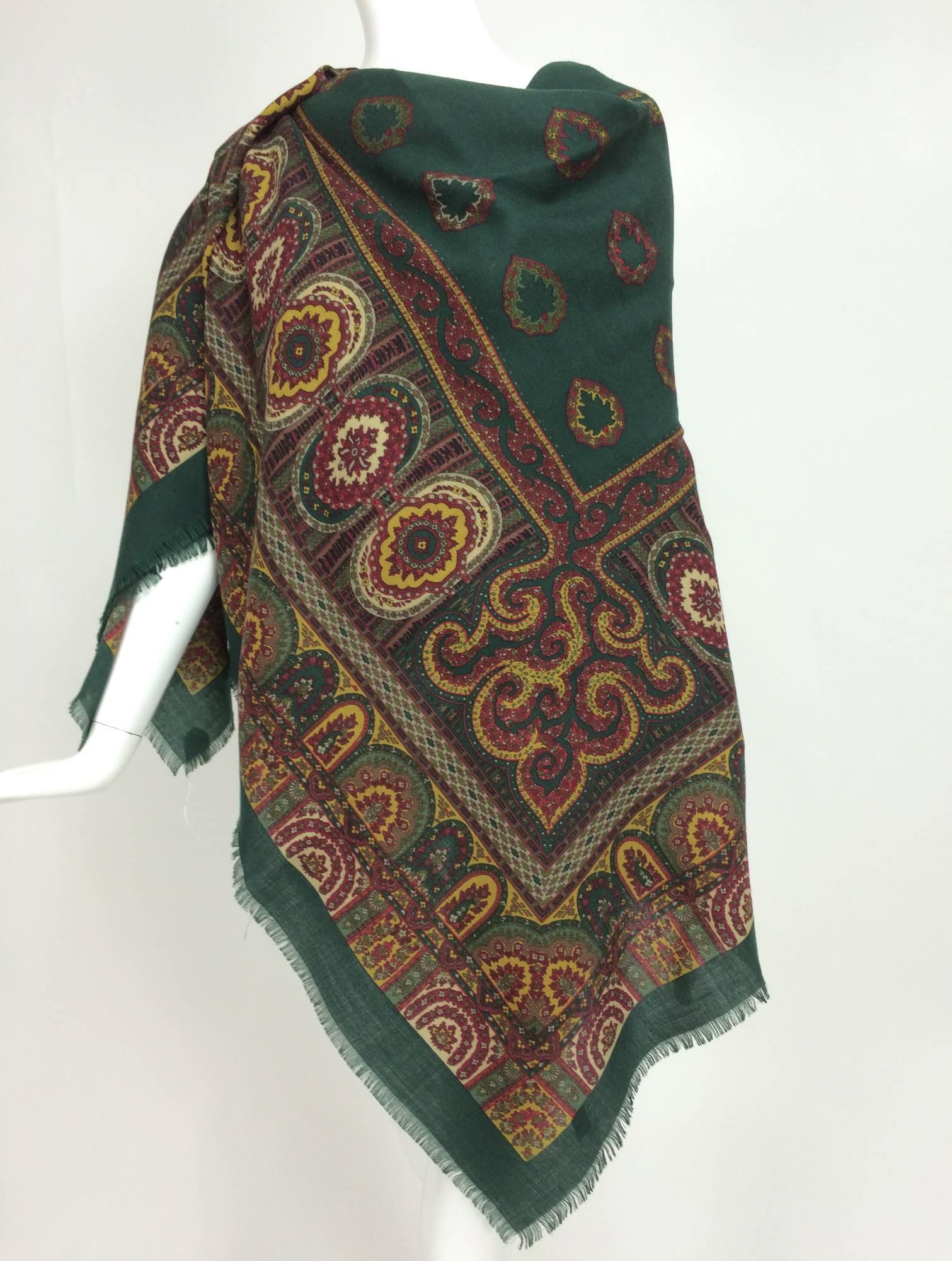 Gucci forest green paisley wool challis shawl 54