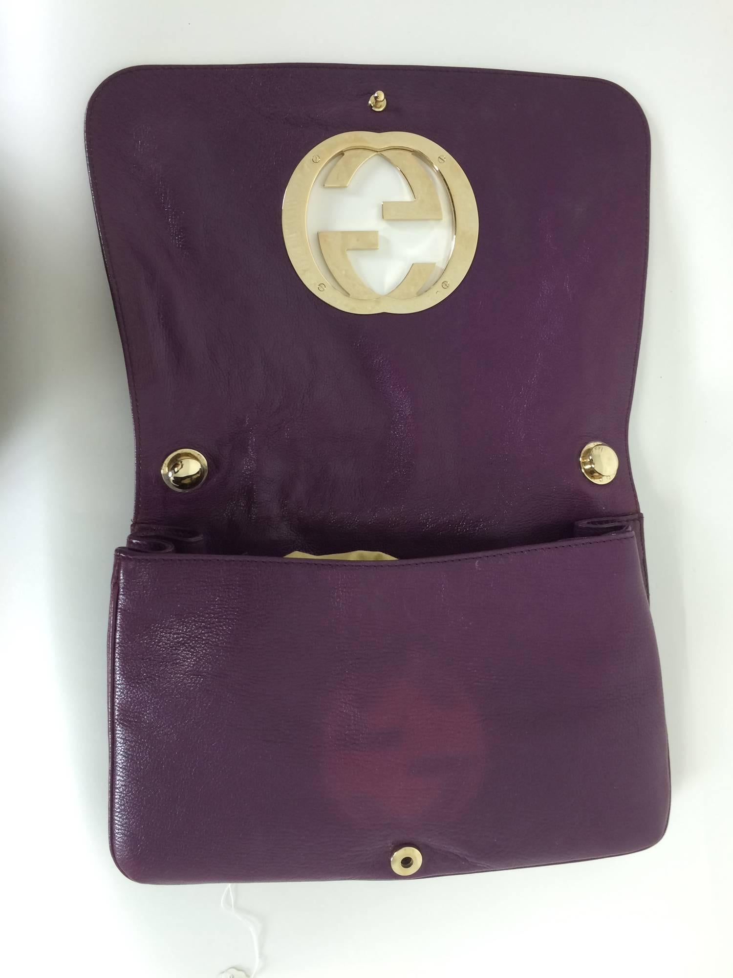 Gucci Blondie rare plum glazed leather shoulder handbag gold hardware 2