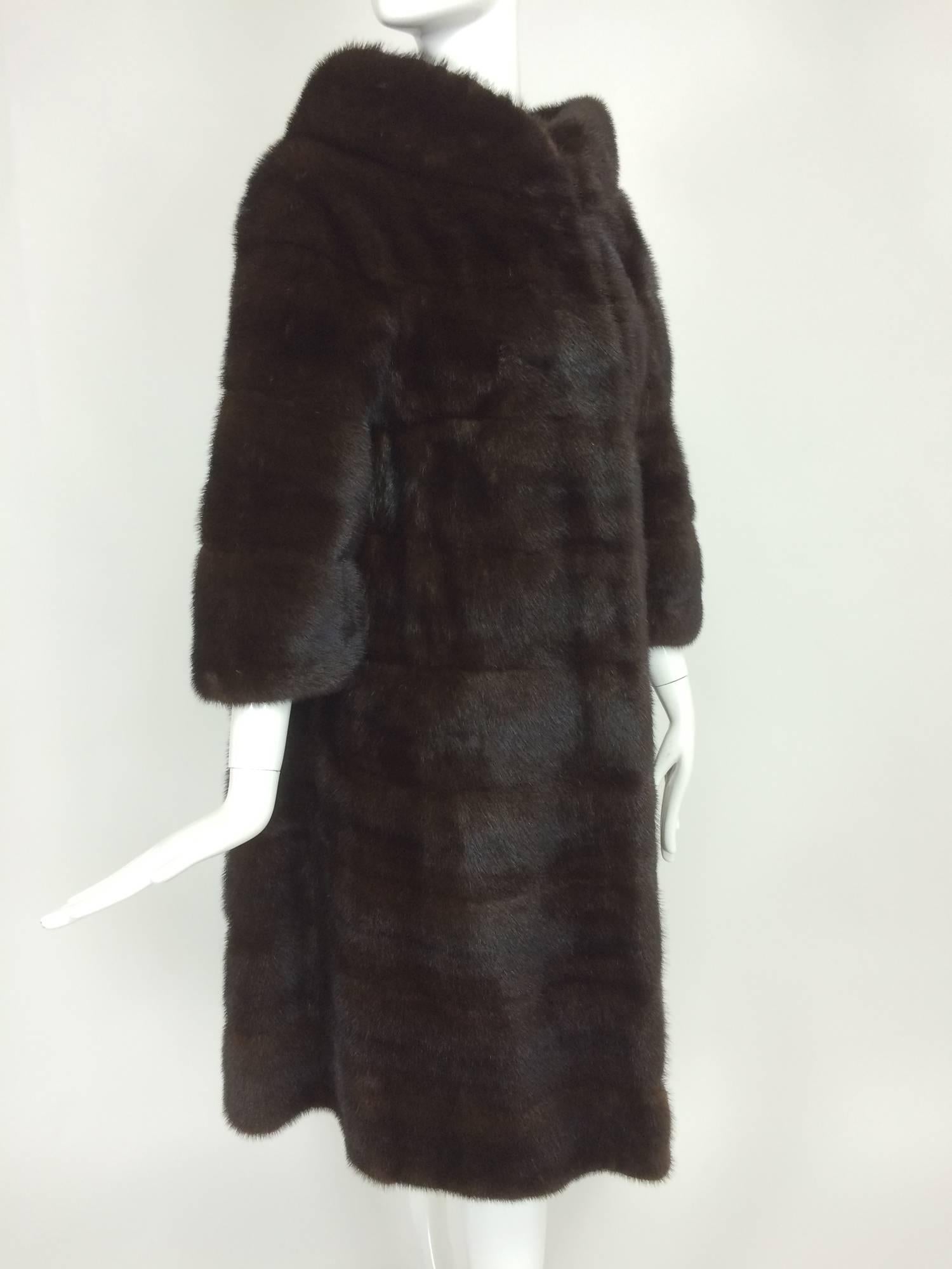 Glossy dark mink portrait collar fur coat early 1960s 2