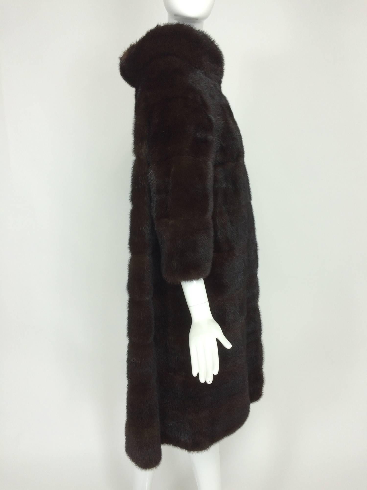 Glossy dark mink portrait collar fur coat early 1960s 1