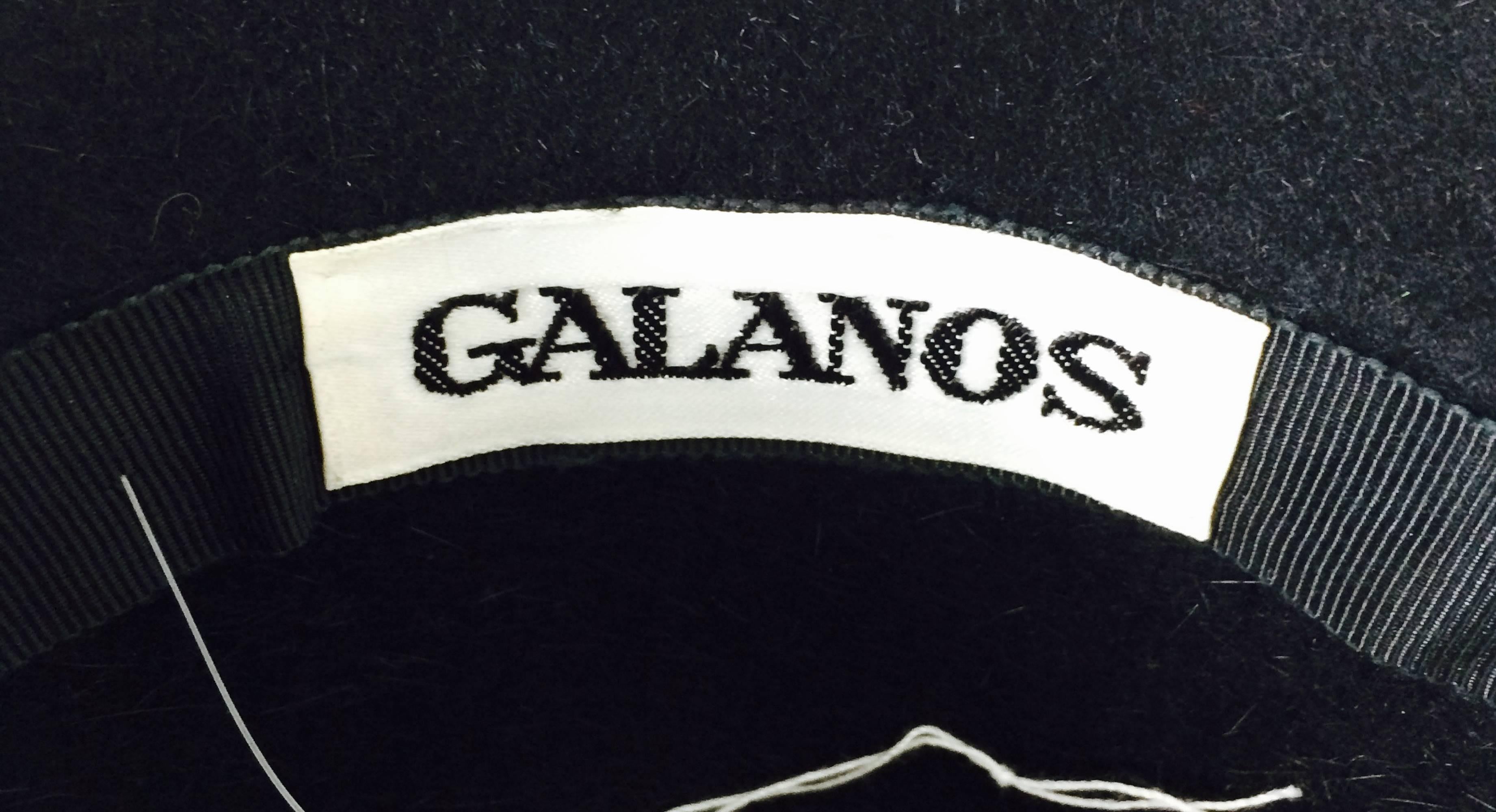 Galanos black fur felt hat with rhinestones 1960s 1