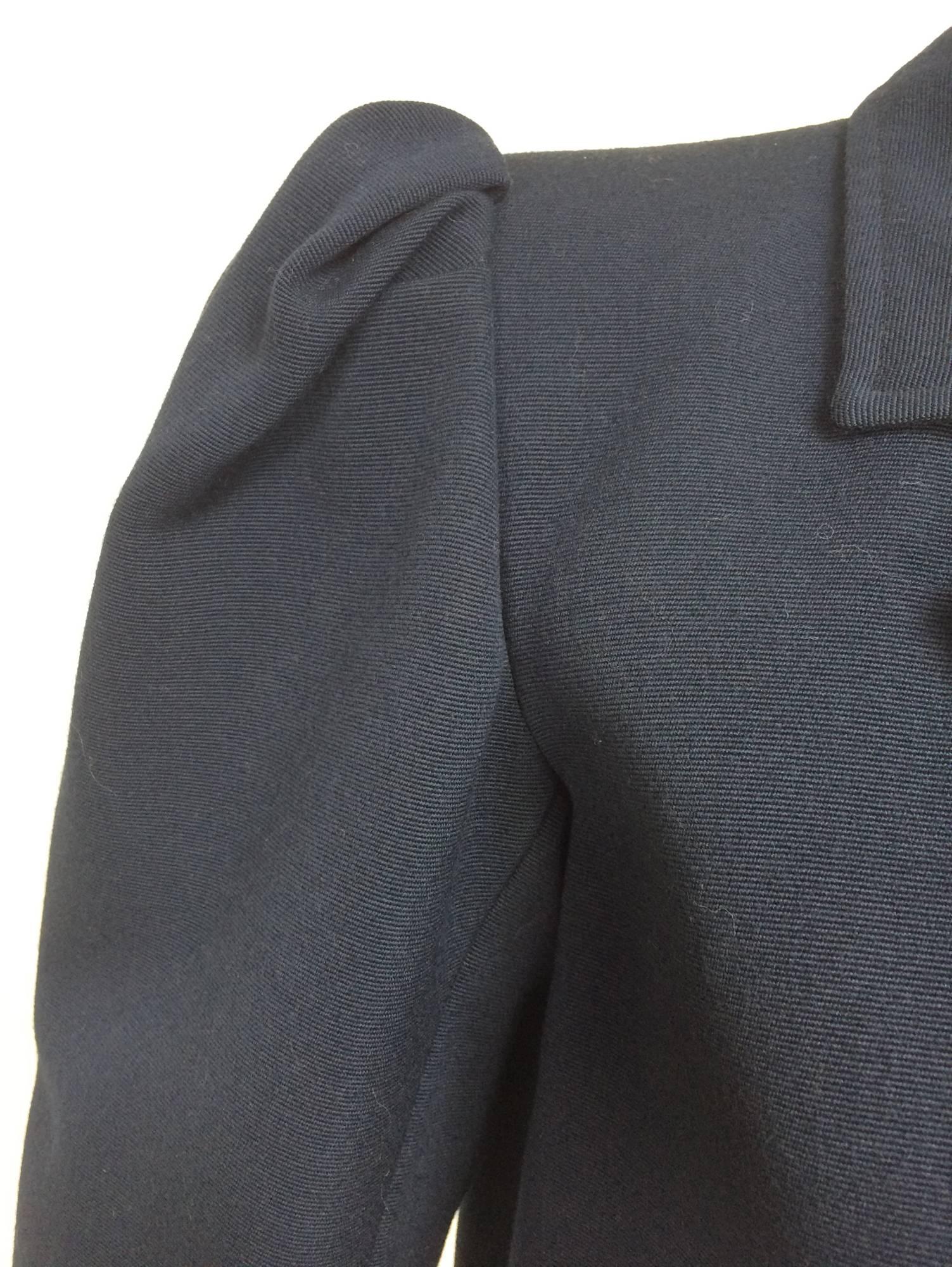 Yves St Laurent navy blue peaked shoulder cropped wool faille jacket 1980s 1