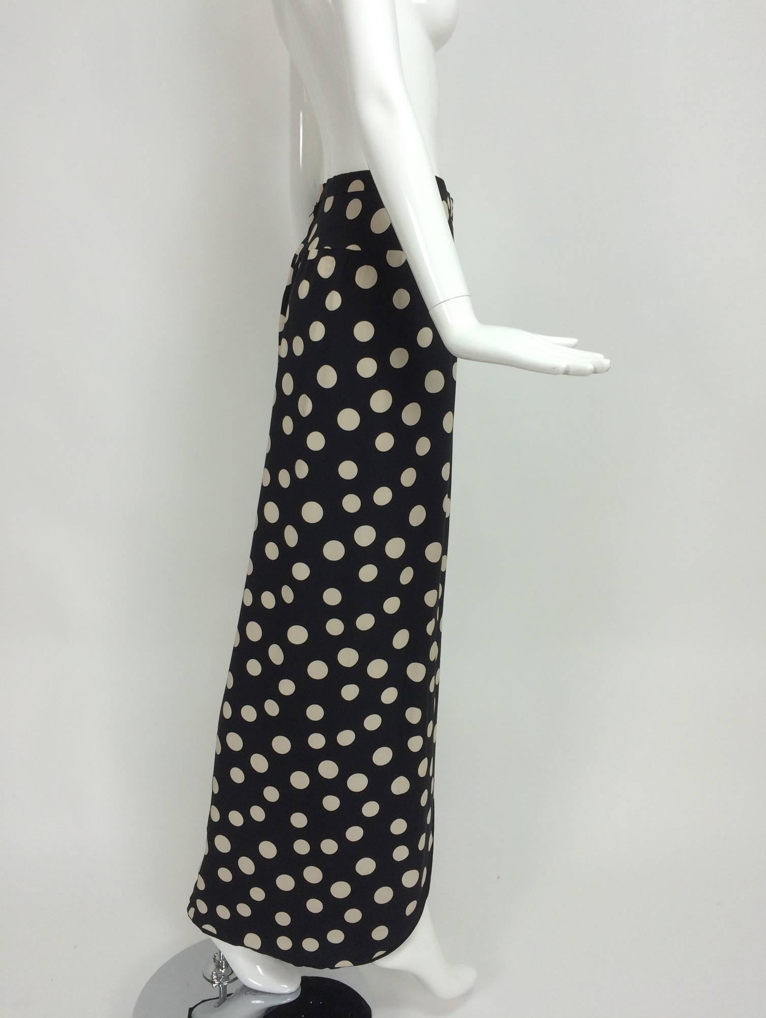 Black Valentino black & white dot silk petal hem wrap maxi skirt 1970s