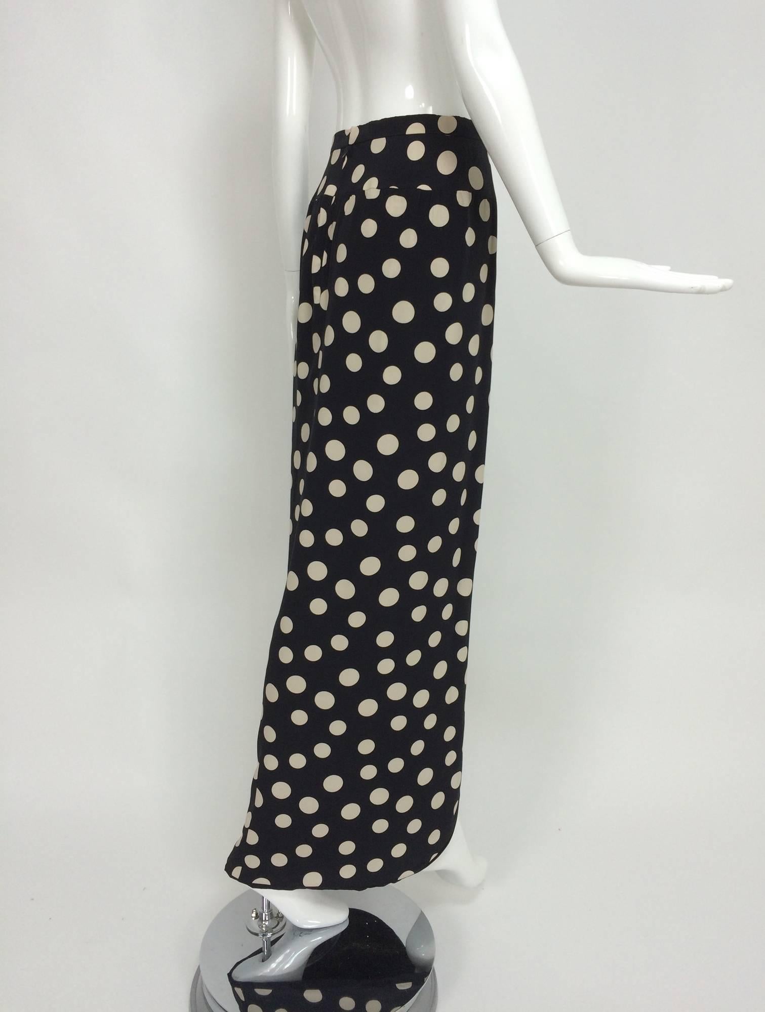 Valentino black & white dot silk petal hem wrap maxi skirt 1970s In Excellent Condition In West Palm Beach, FL