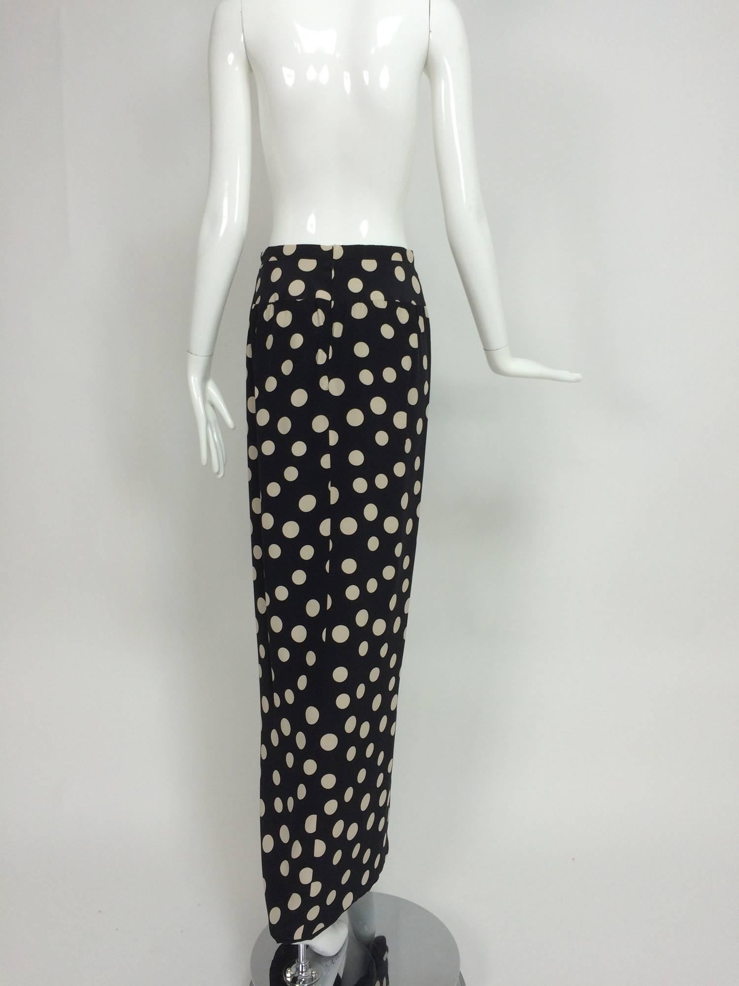 Women's Valentino black & white dot silk petal hem wrap maxi skirt 1970s