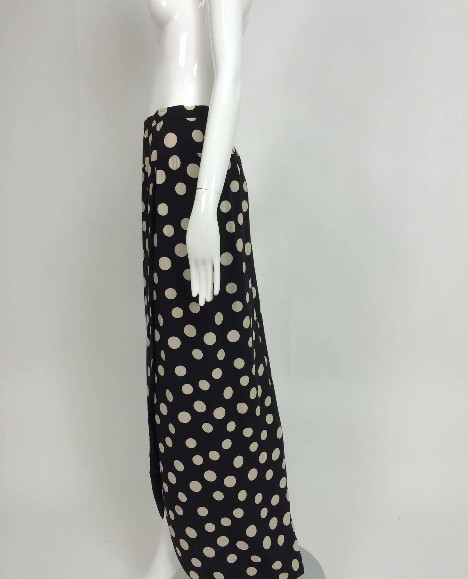 Valentino black & white dot silk petal hem wrap maxi skirt 1970s 1