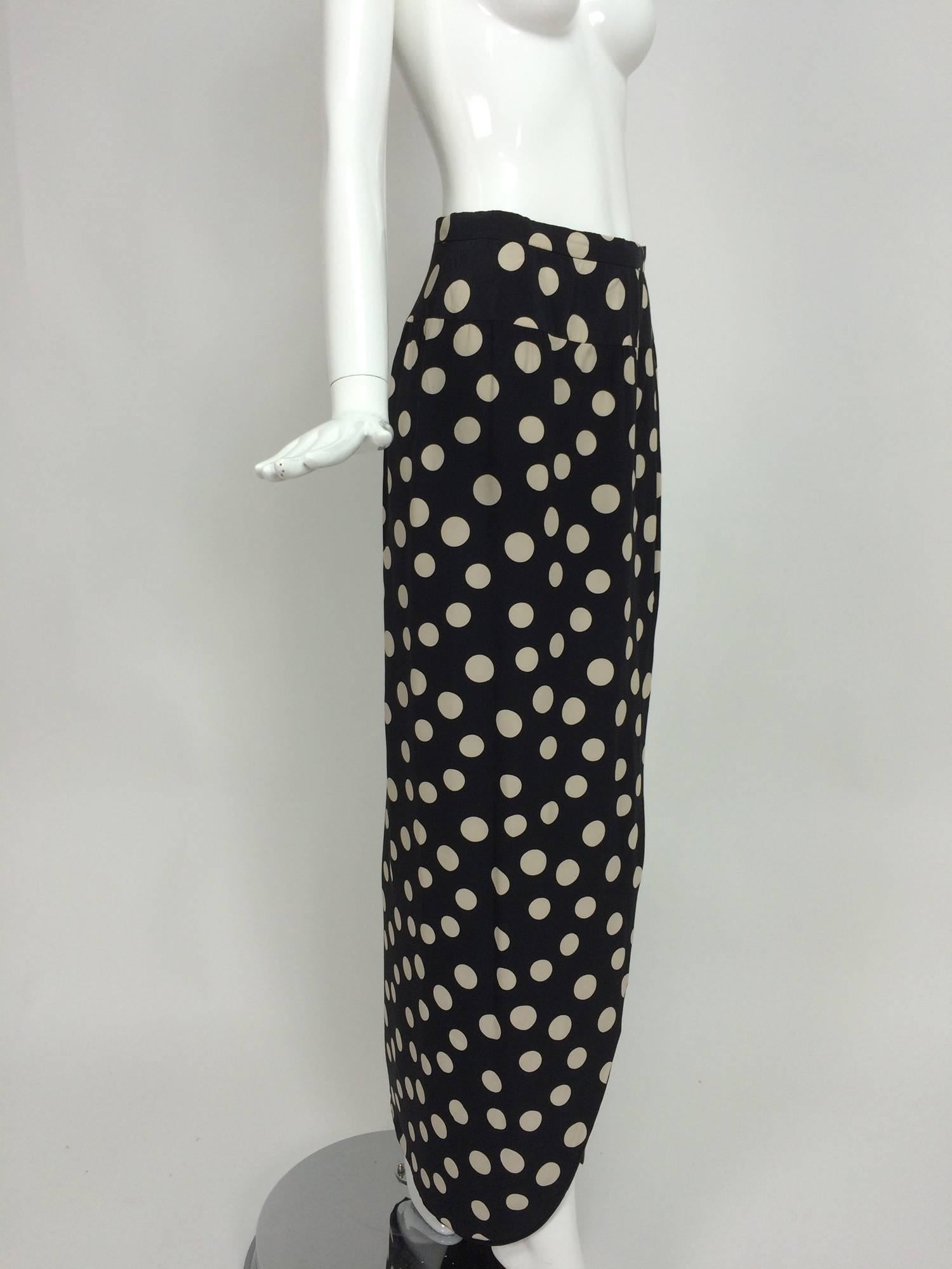 Valentino black & white dot silk petal hem wrap maxi skirt 1970s 2