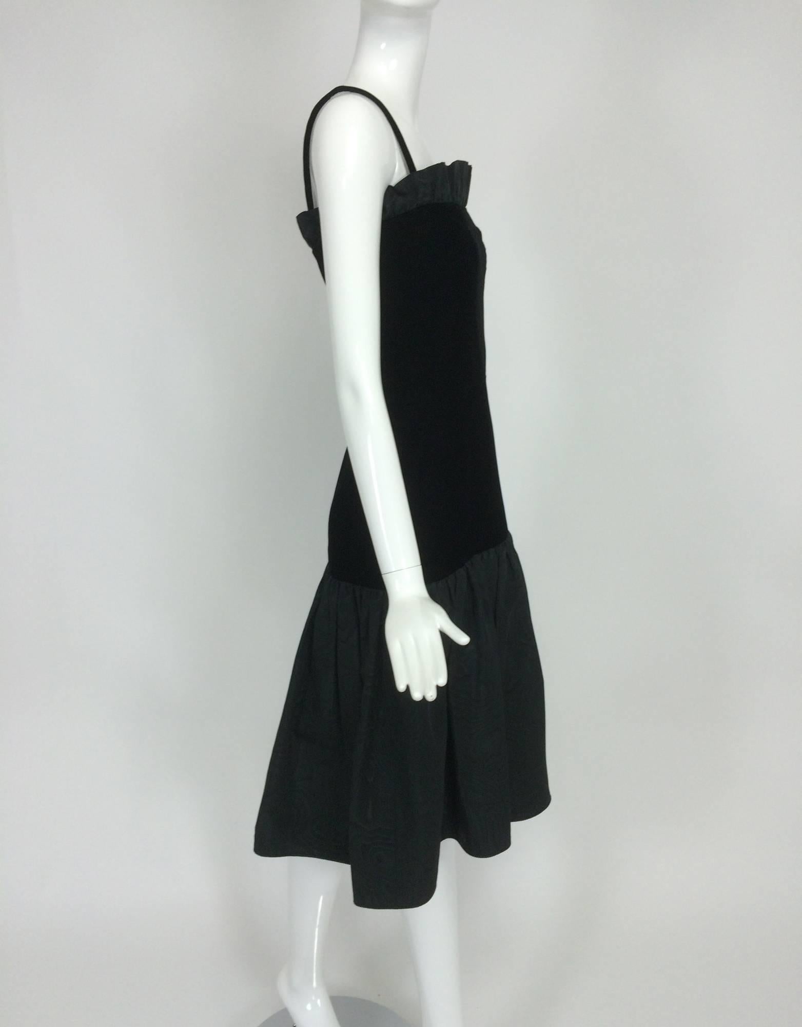 Black Yves St Laurent black velvet & taffeta fitted bodice flare hem cocktail dress