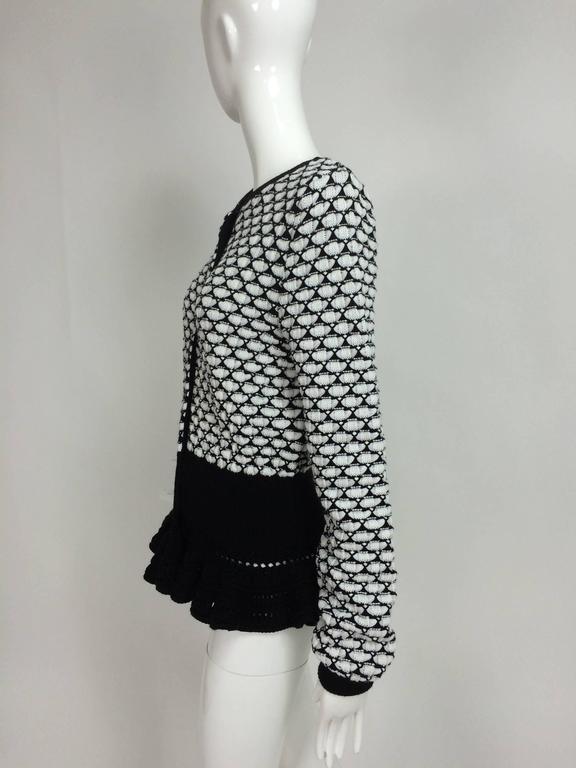 Christian Dior black and white wool knit cardigan sweater with crochet ...