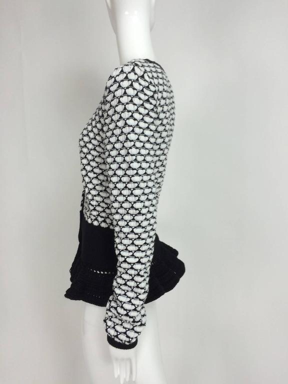 Christian Dior black and white wool knit cardigan sweater with crochet ...