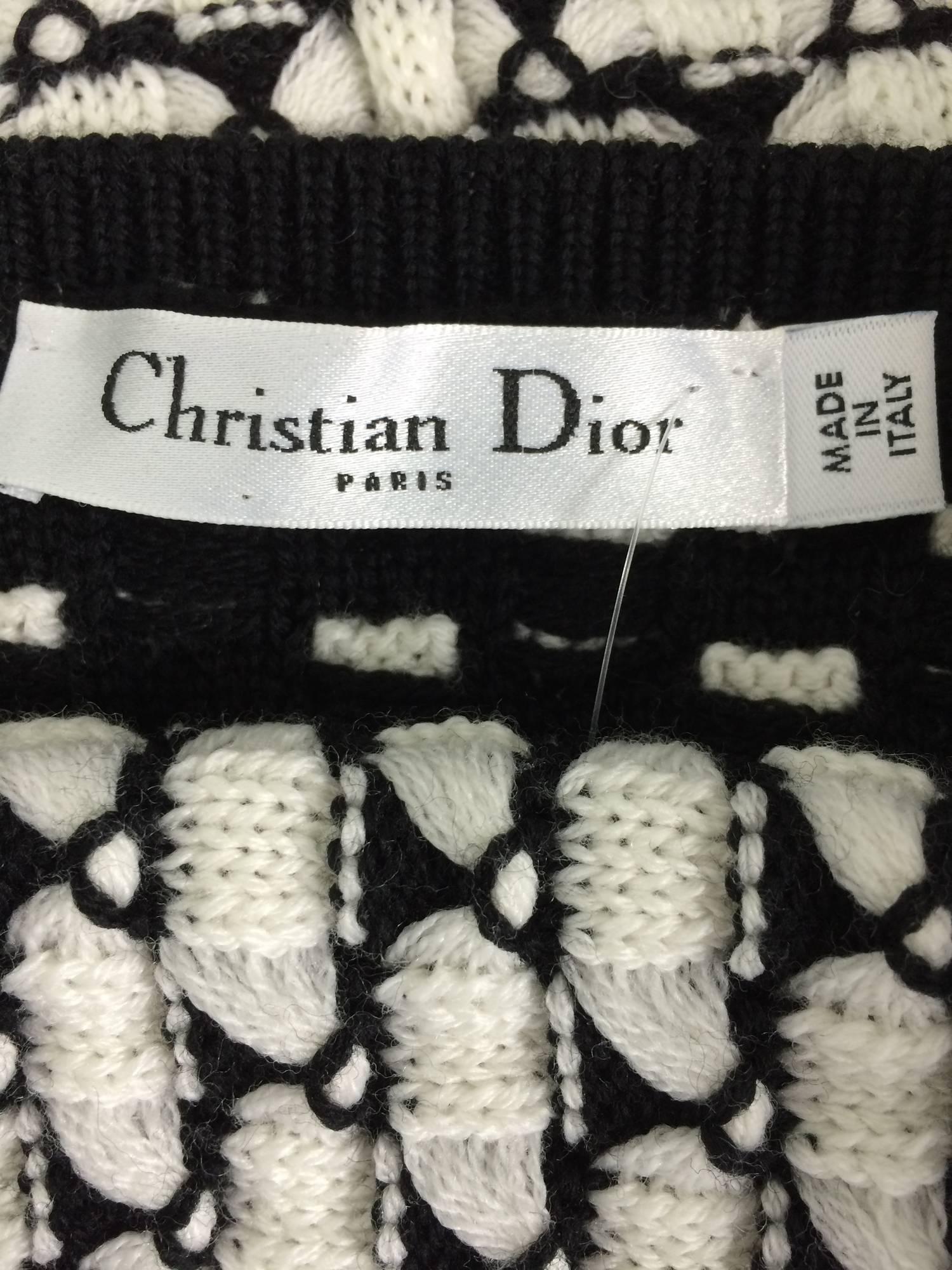 Christian Dior black & white wool knit cardigan sweater with crochet ruffle hem 1
