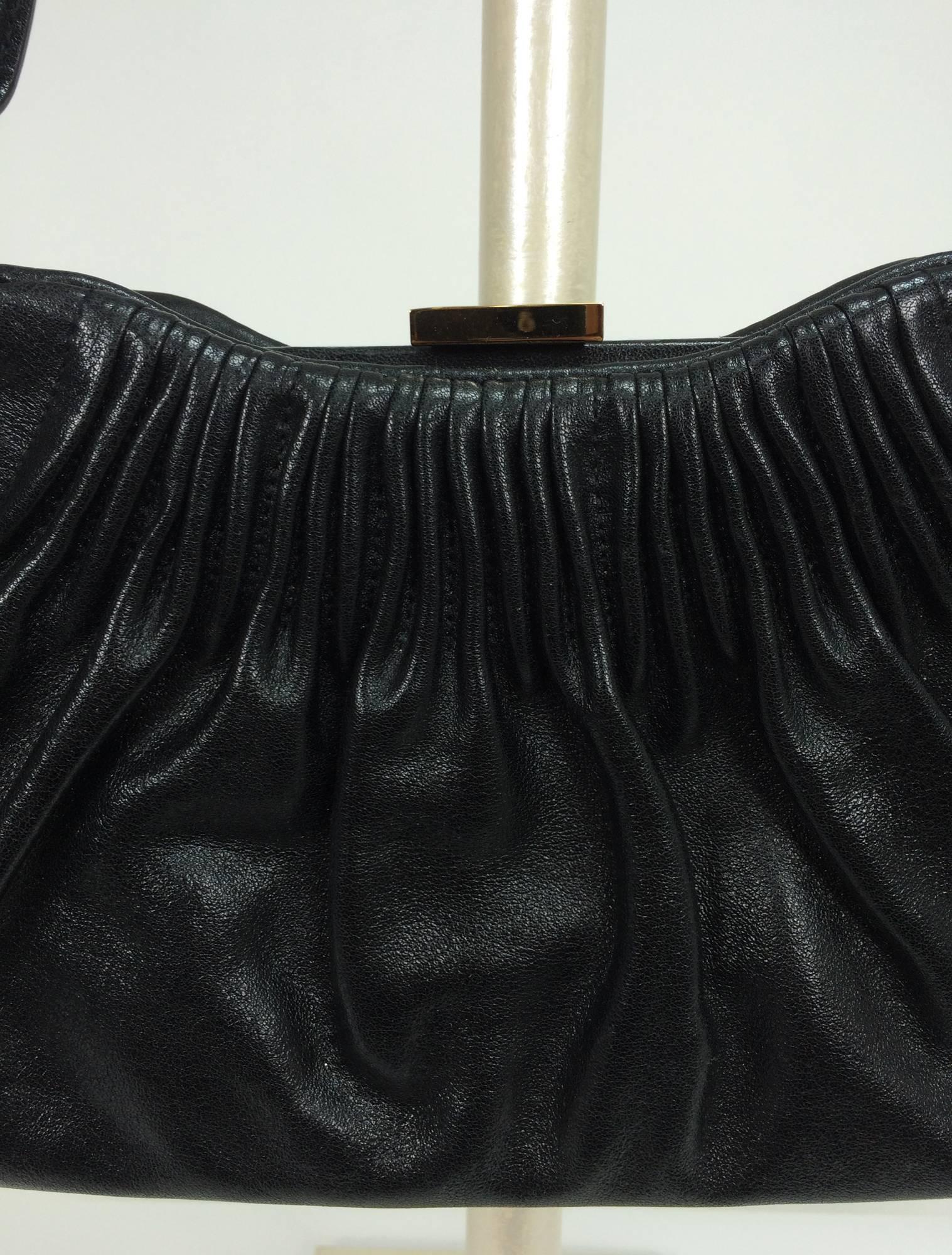 Black Escada black leather frame bag convertible clutch or shoulder handbag