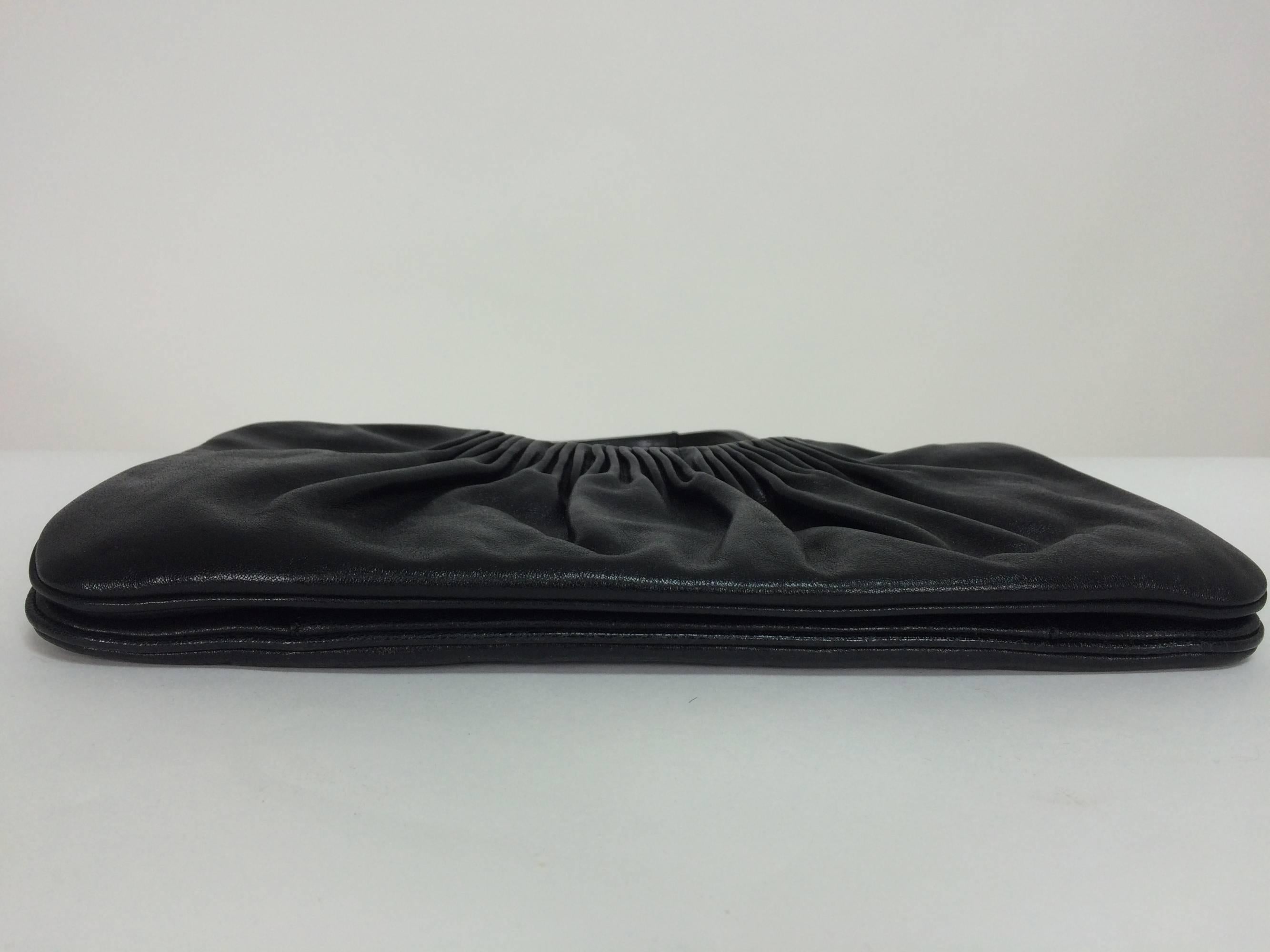 Escada black leather frame bag convertible clutch or shoulder handbag In Good Condition In West Palm Beach, FL