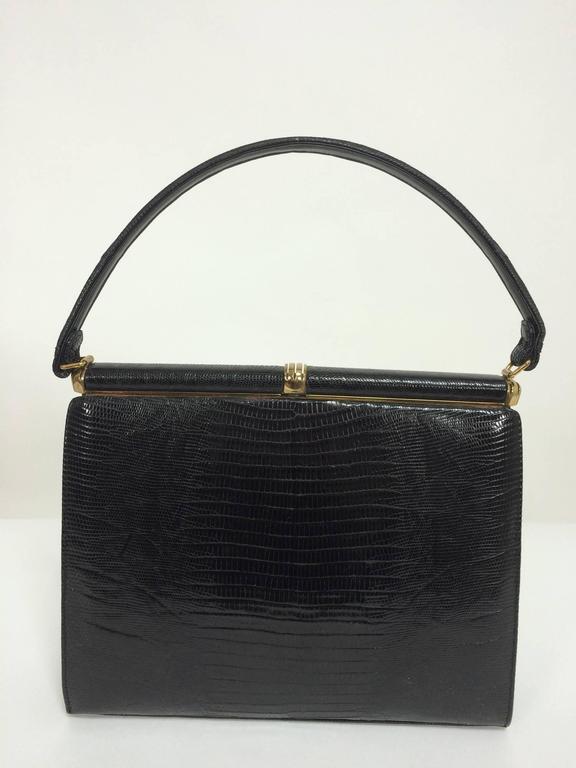 Lucille de Paris glazed black lizard frame handbag 1960s For Sale at ...