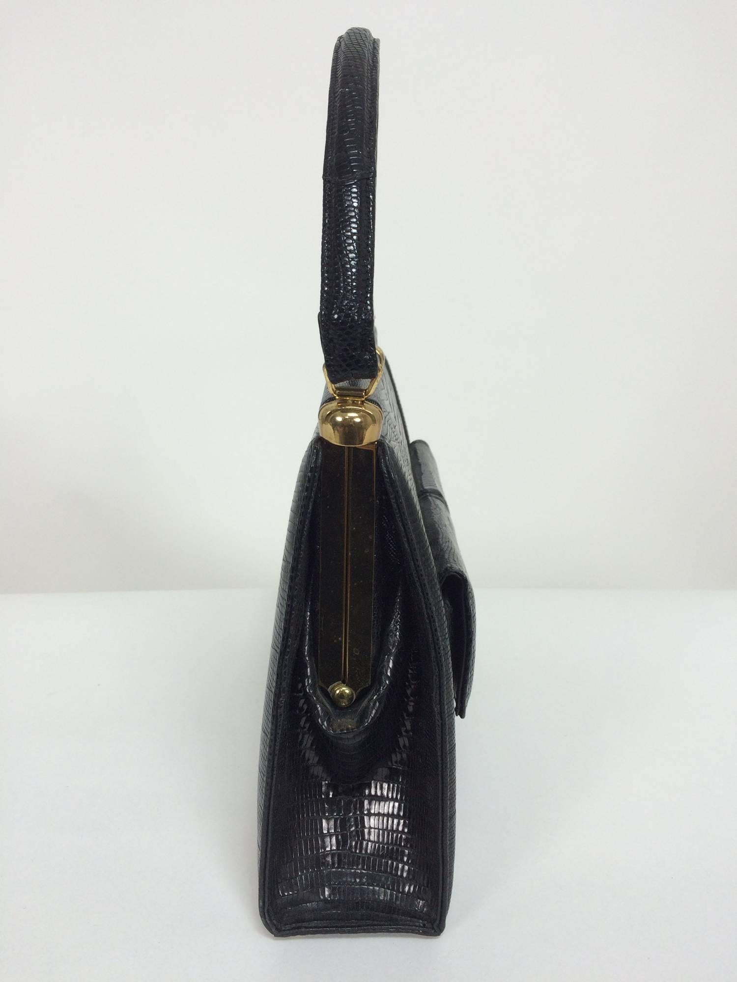 Women's Lucille de Paris glazed black lizard frame handbag 1960s