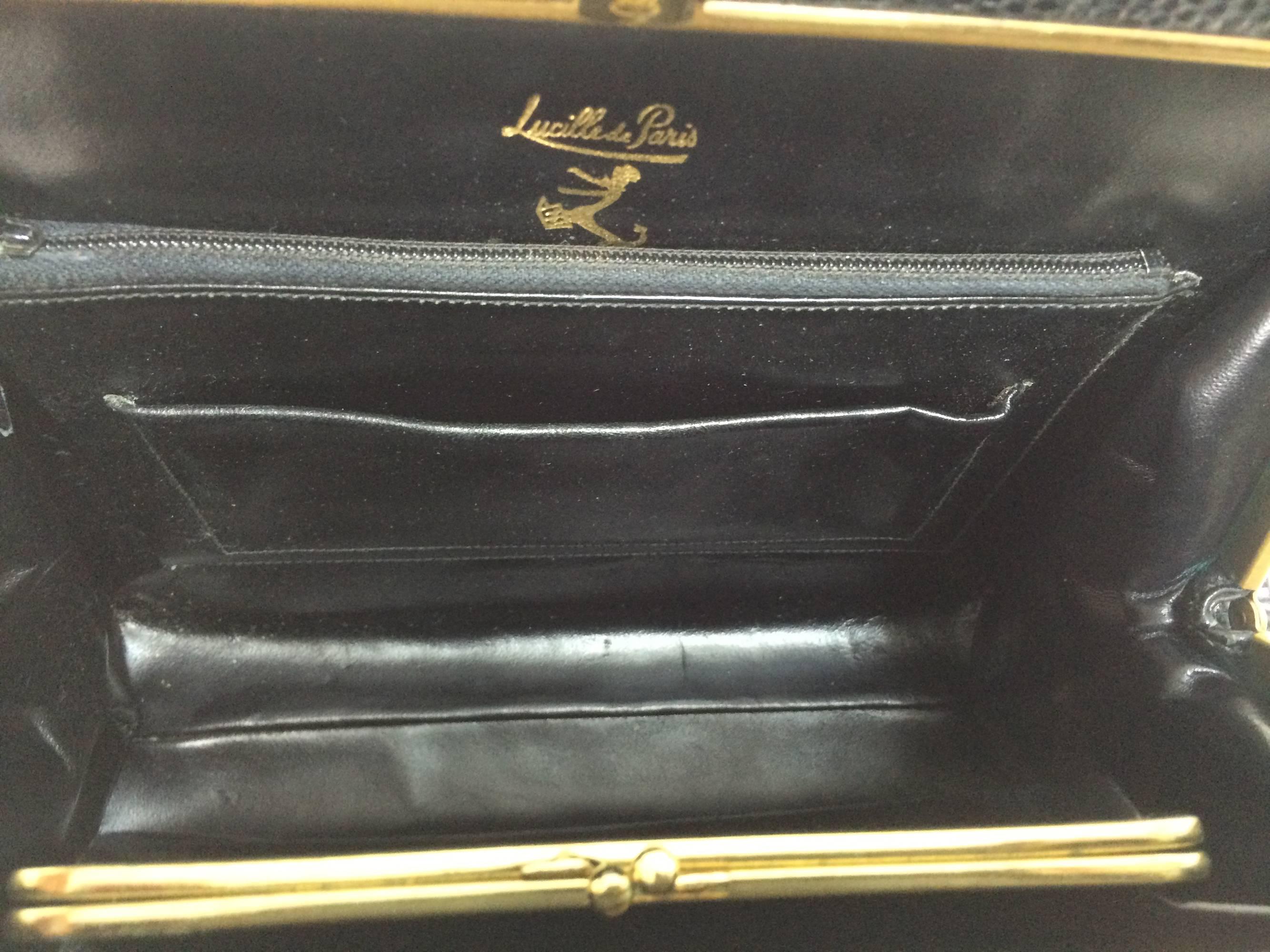Lucille de Paris glazed black lizard frame handbag 1960s 3