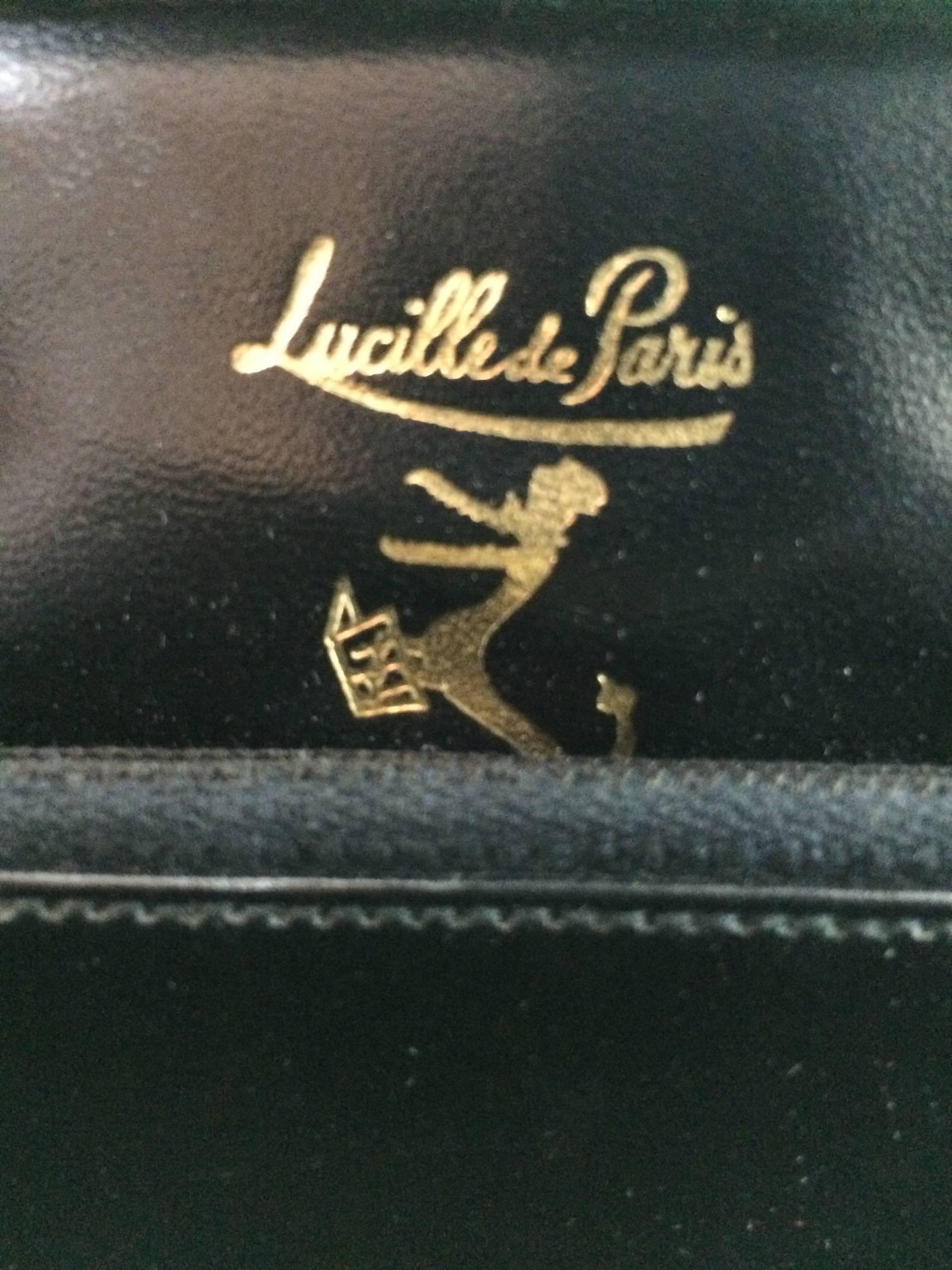 Lucille de Paris glazed black lizard frame handbag 1960s 4