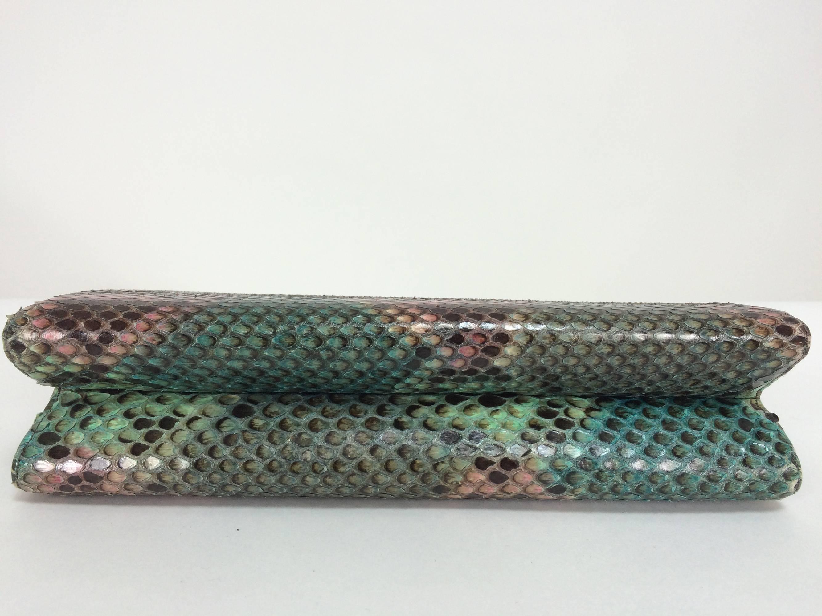 Judith Leiber pink & green snakeskin frame handbag 1