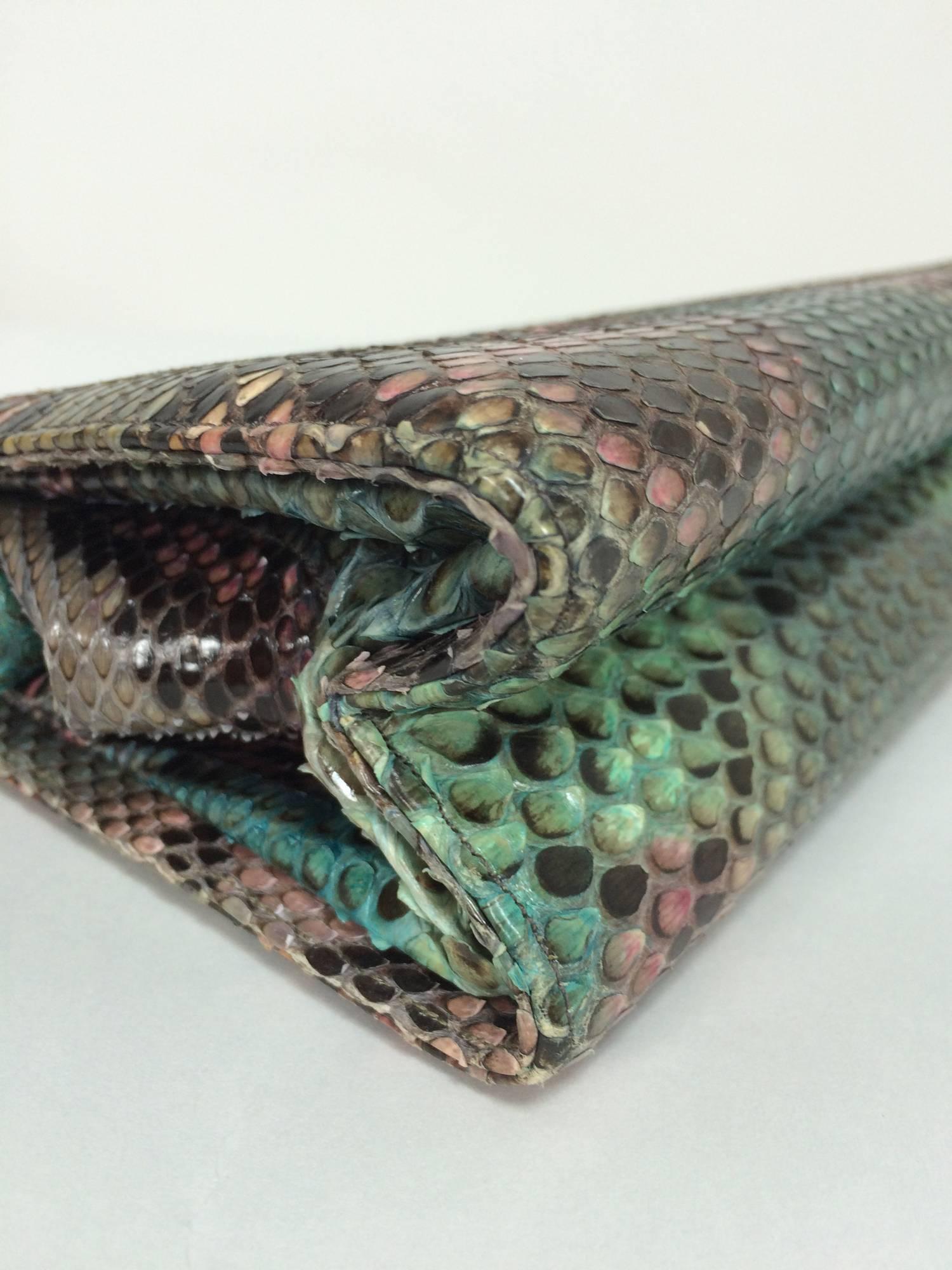 Judith Leiber pink & green snakeskin frame handbag 3