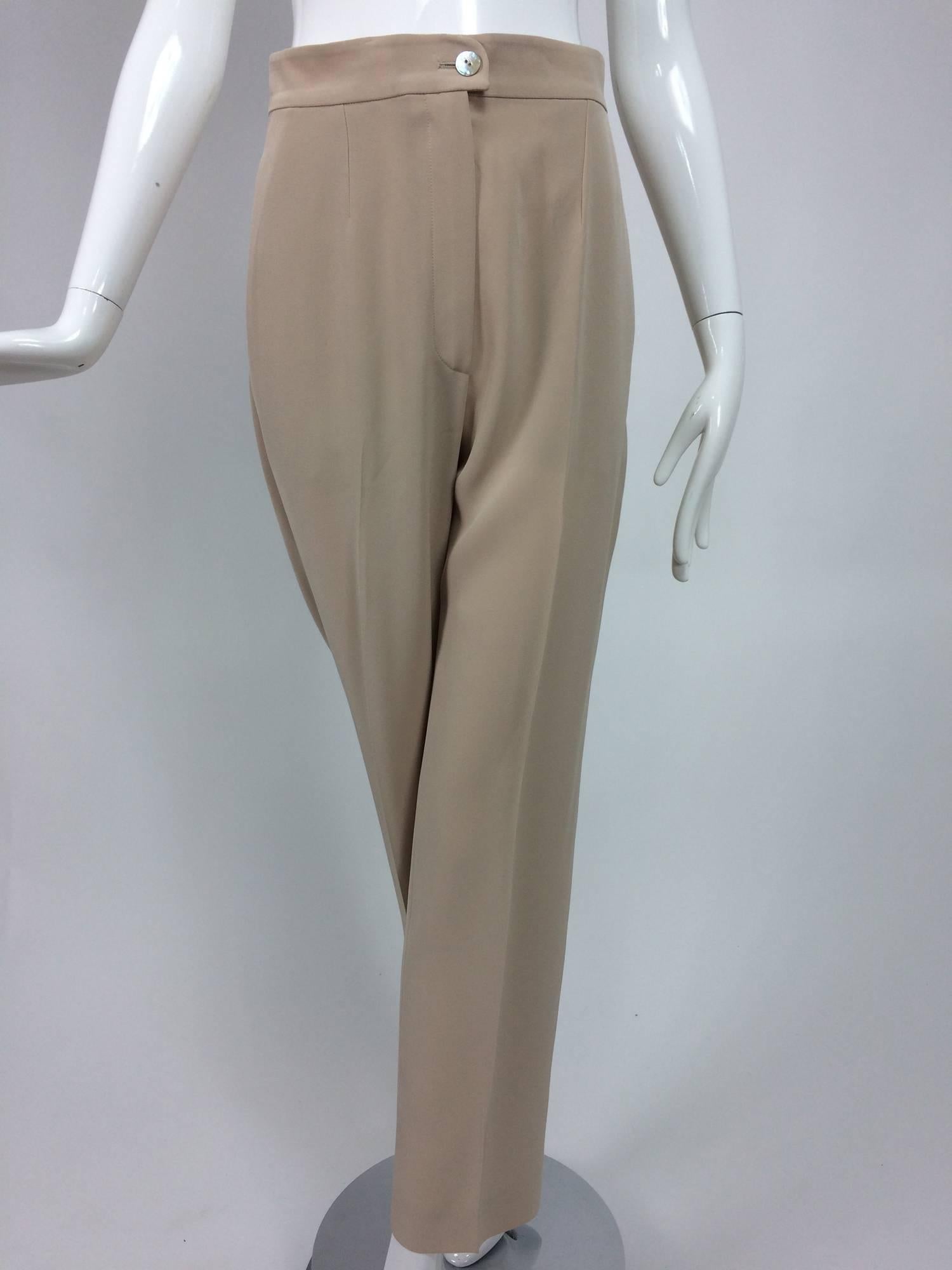 Gray Chanel taupe banded waist fly front trouser 38