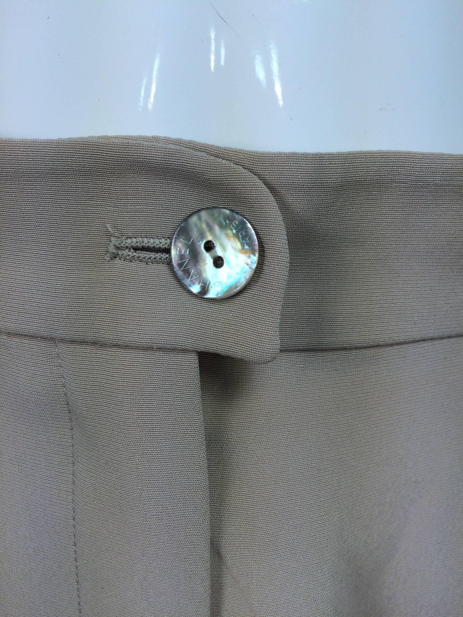 Chanel taupe banded waist fly front trouser 38 4